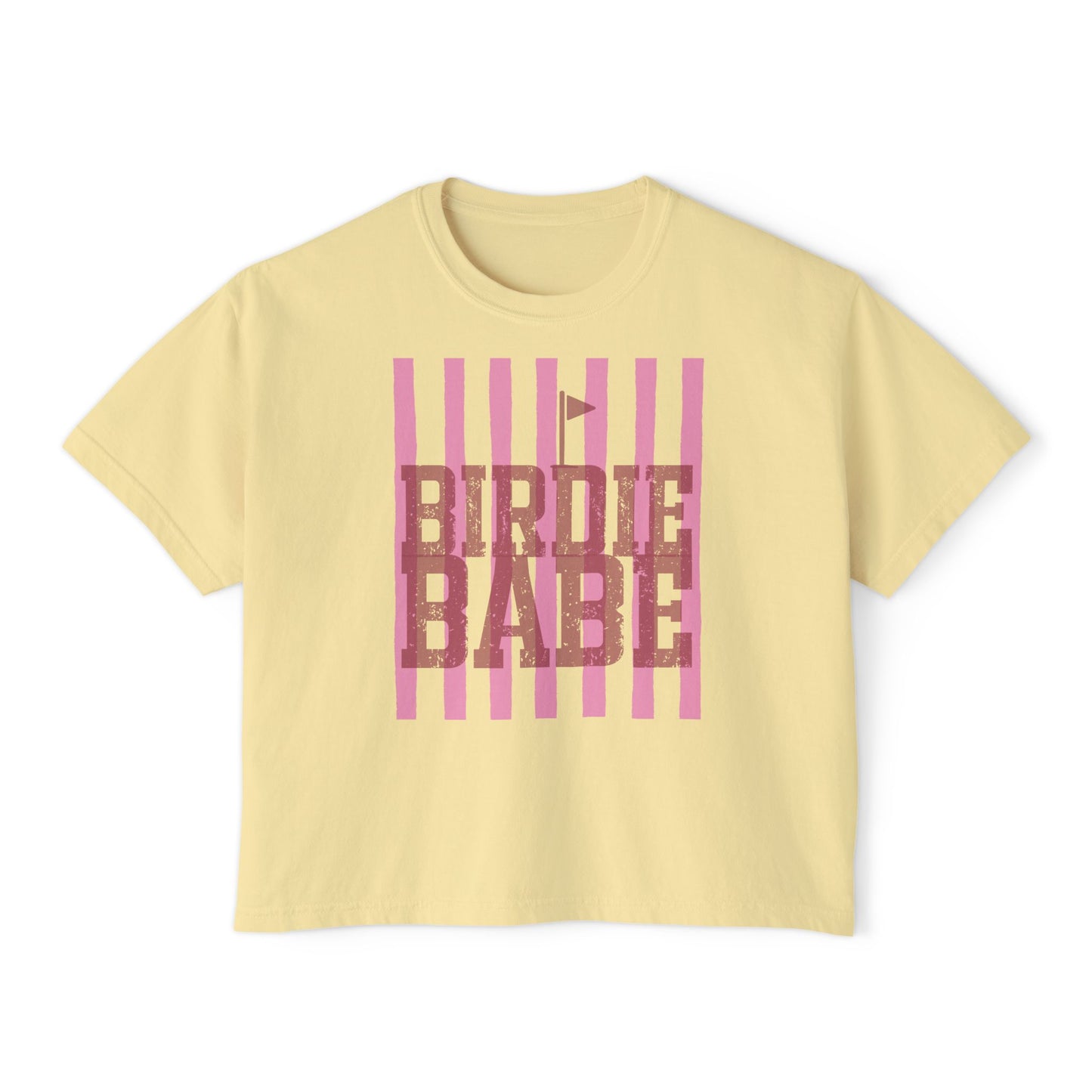 Birdie Babe Women's Boxy Tee — Pink Striped Golf Graphic
