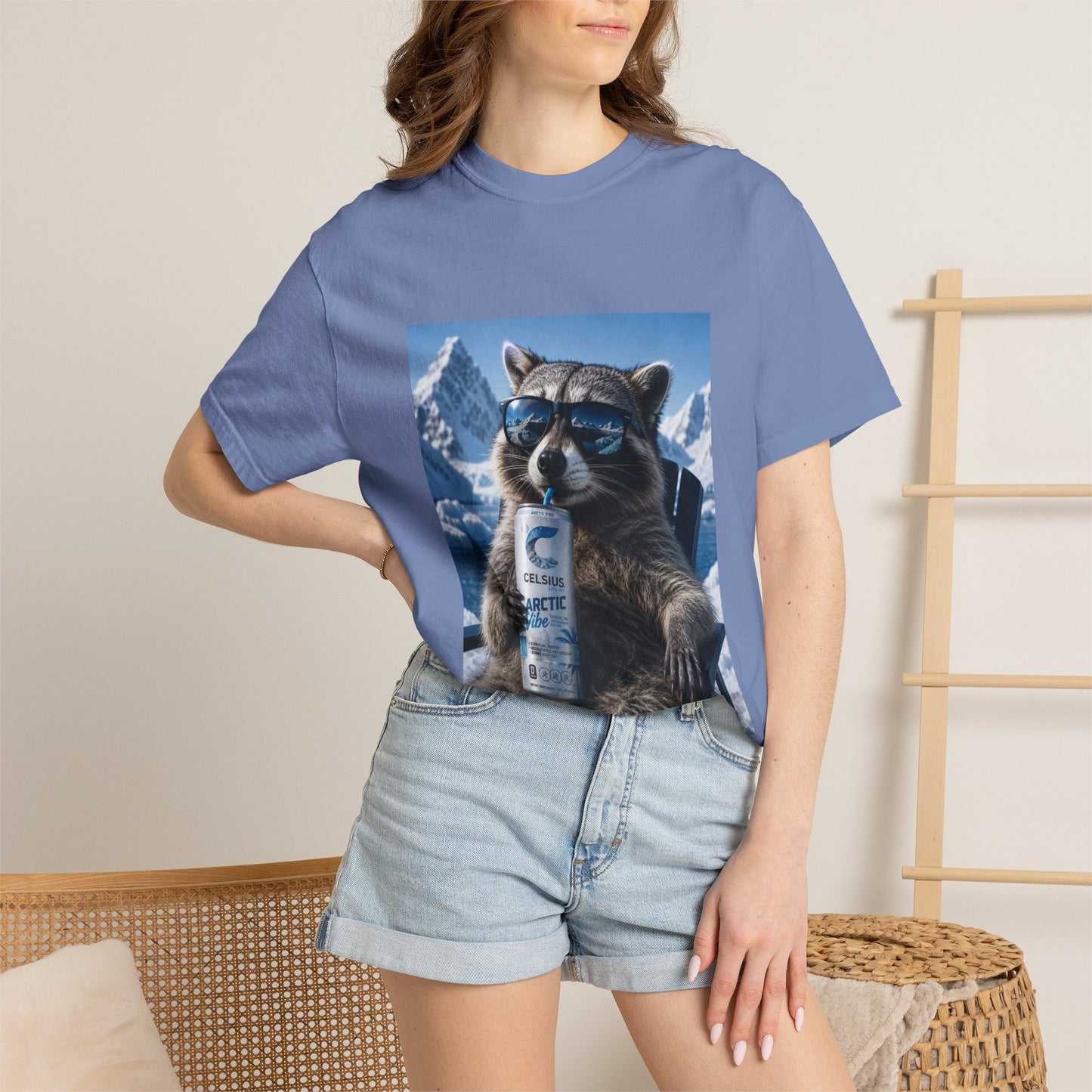 Raccoon Chill Tee — Mountain Lounge Graphic T-Shirt (Holds Celsius Engery Drink)