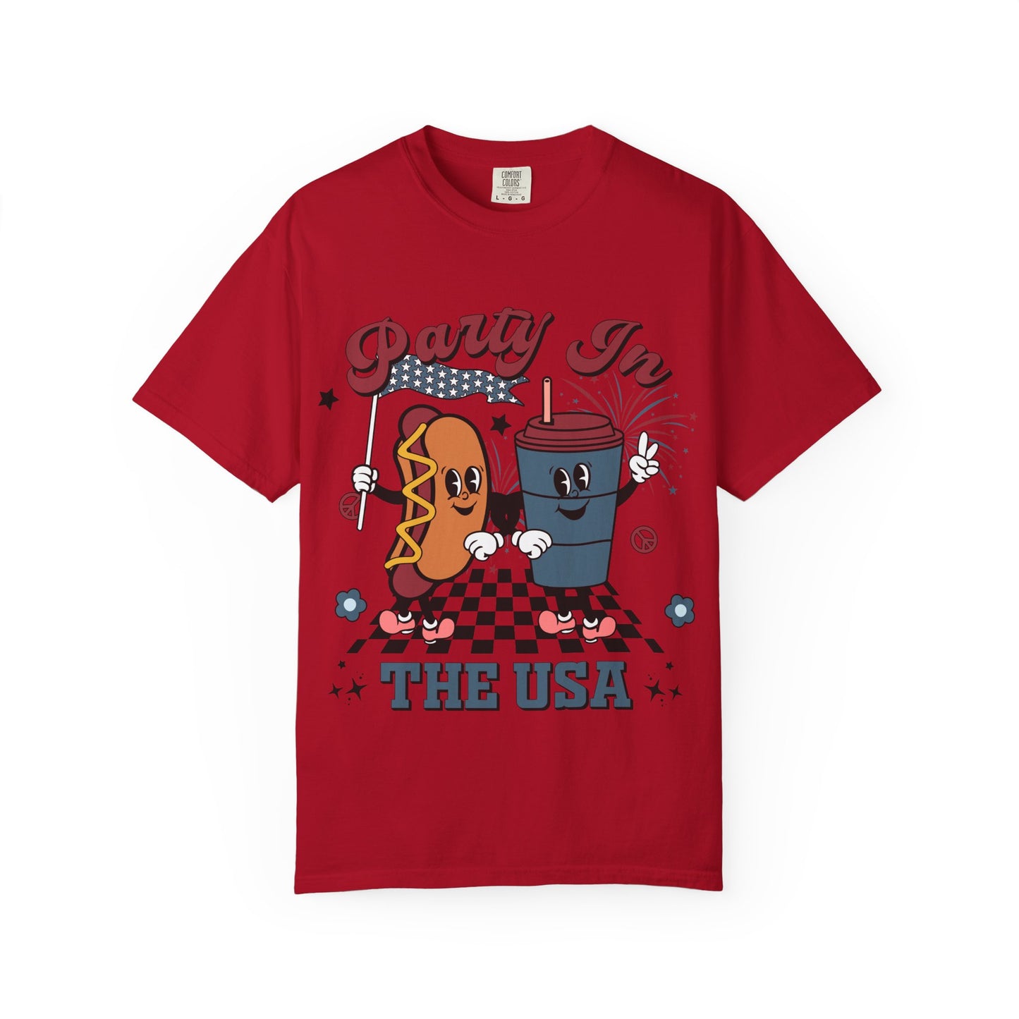 T-Shirt — "Party In The USA" Hot Dog & Soda Retro Graphic Tee