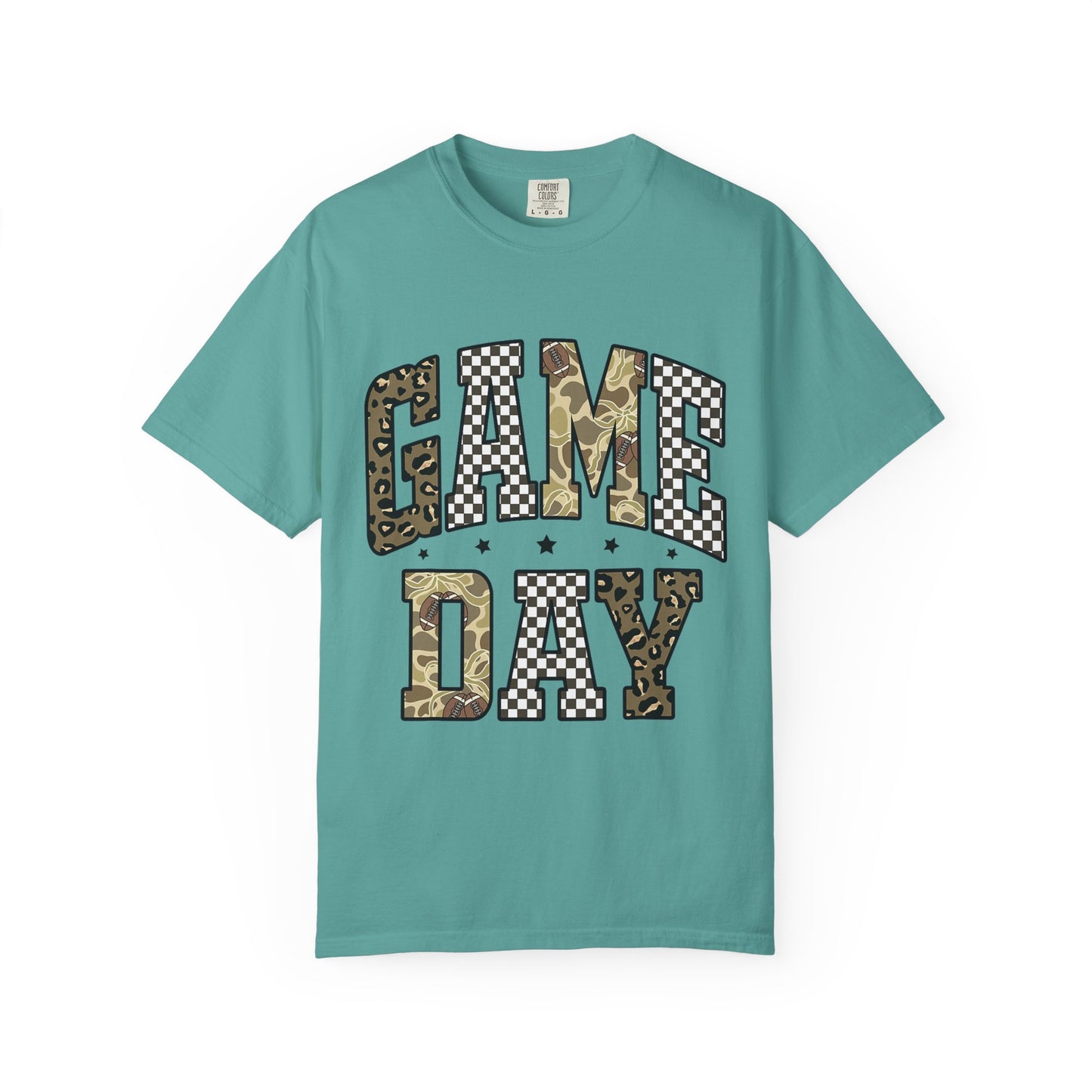 Game Day T-Shirt — Camo & Checkerboard Graphic