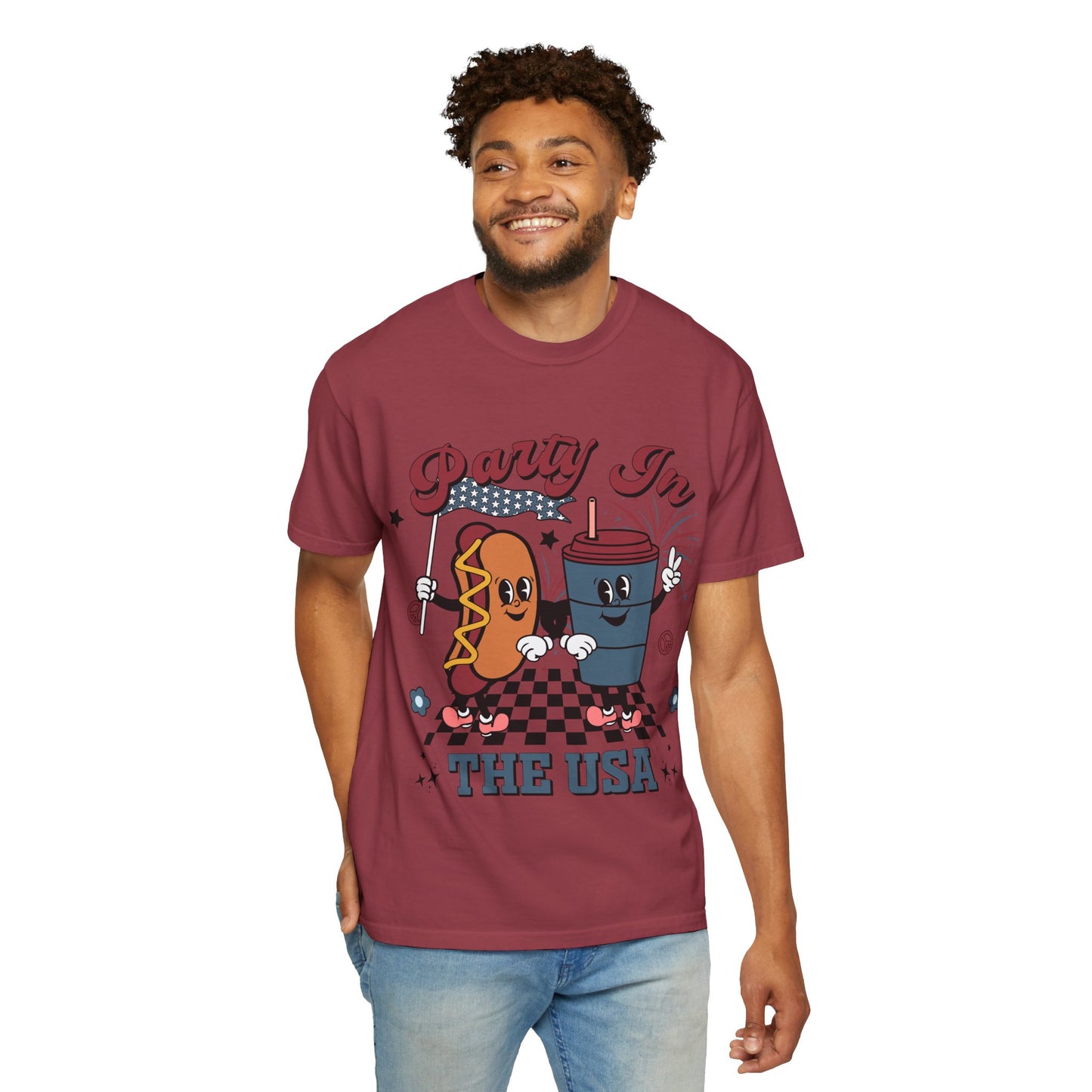 T-Shirt — "Party In The USA" Hot Dog & Soda Retro Graphic Tee