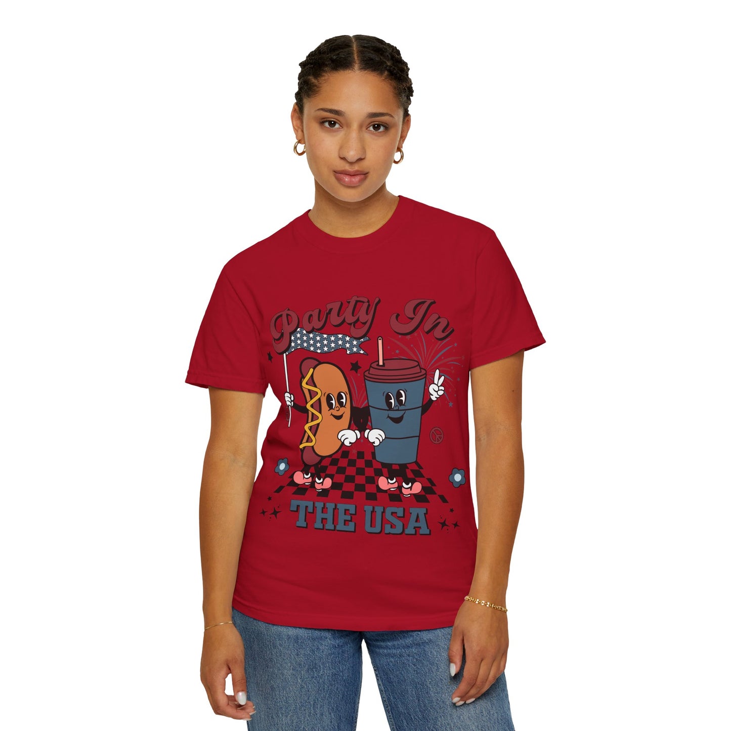 T-Shirt — "Party In The USA" Hot Dog & Soda Retro Graphic Tee
