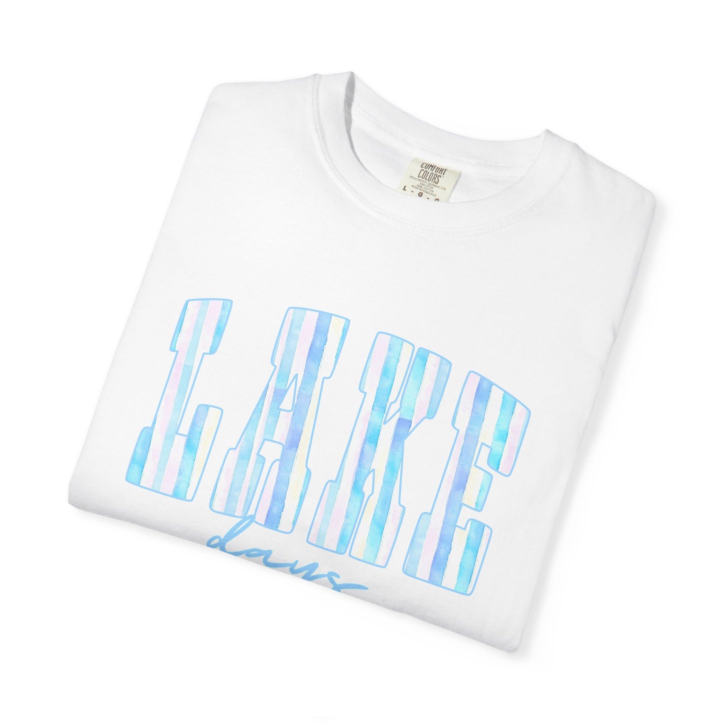 T-Shirt — "Lake Days" Blue Striped Graphic Tee