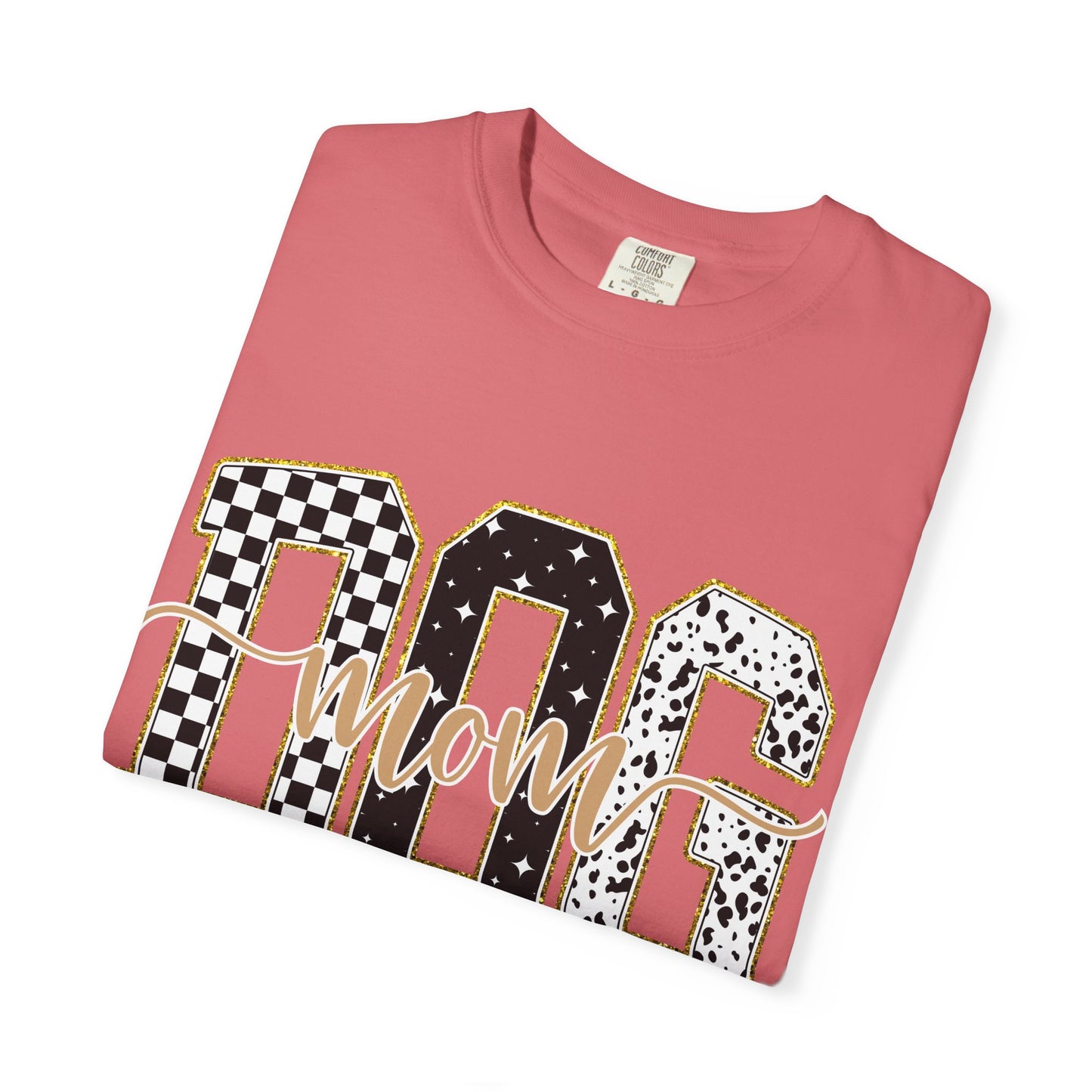 Dog Mom T‑Shirt — Checkerboard & Leopard Lettering Graphic Tee