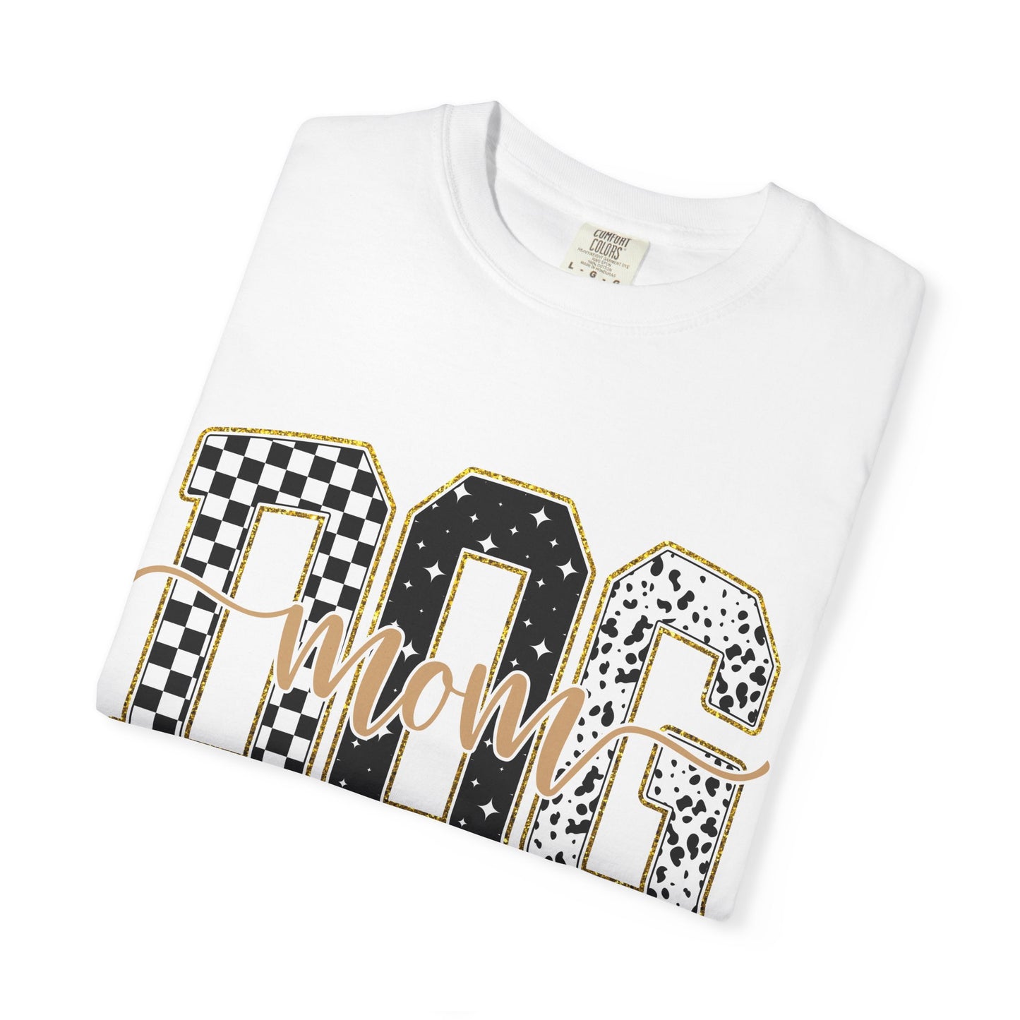 Dog Mom T‑Shirt — Checkerboard & Leopard Lettering Graphic Tee