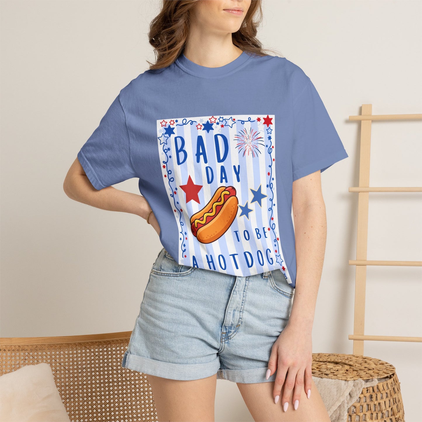 Hot Dog Graphic T-Shirt — “Bad Day to Be a Hotdog” Patriotic BBQ Tee