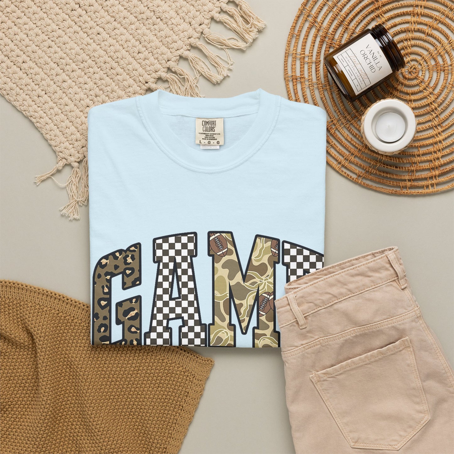 Game Day T-Shirt — Camo & Checkerboard Graphic