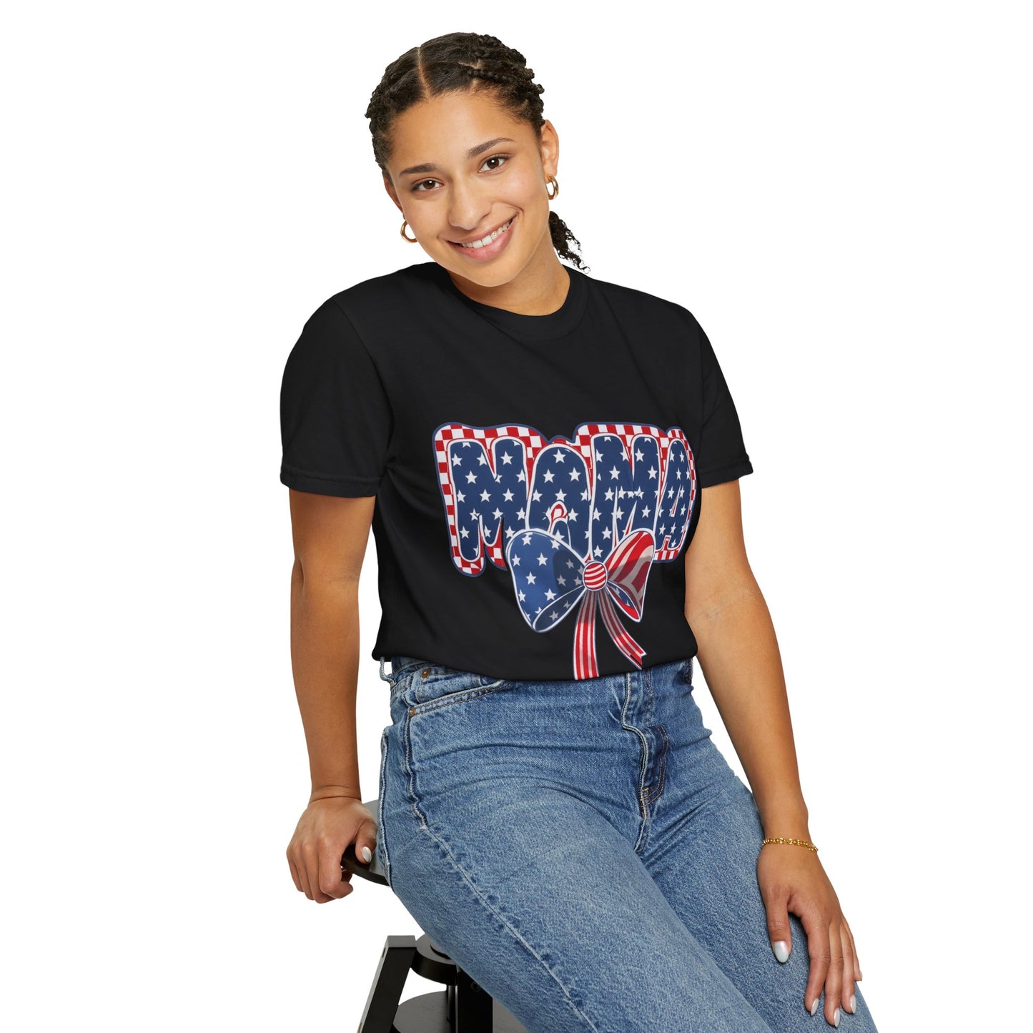 Patriotic MAMA T-Shirt — Stars & Stripes Bow 4th of July Tee