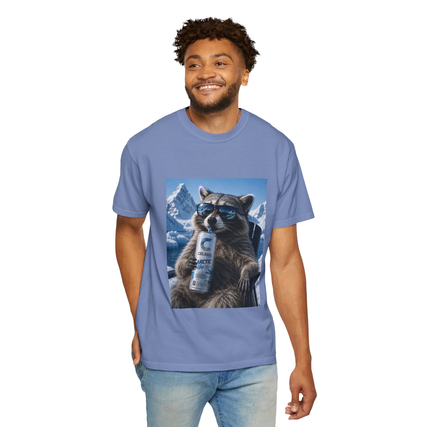Raccoon Chill Tee — Mountain Lounge Graphic T-Shirt (Holds Celsius Engery Drink)