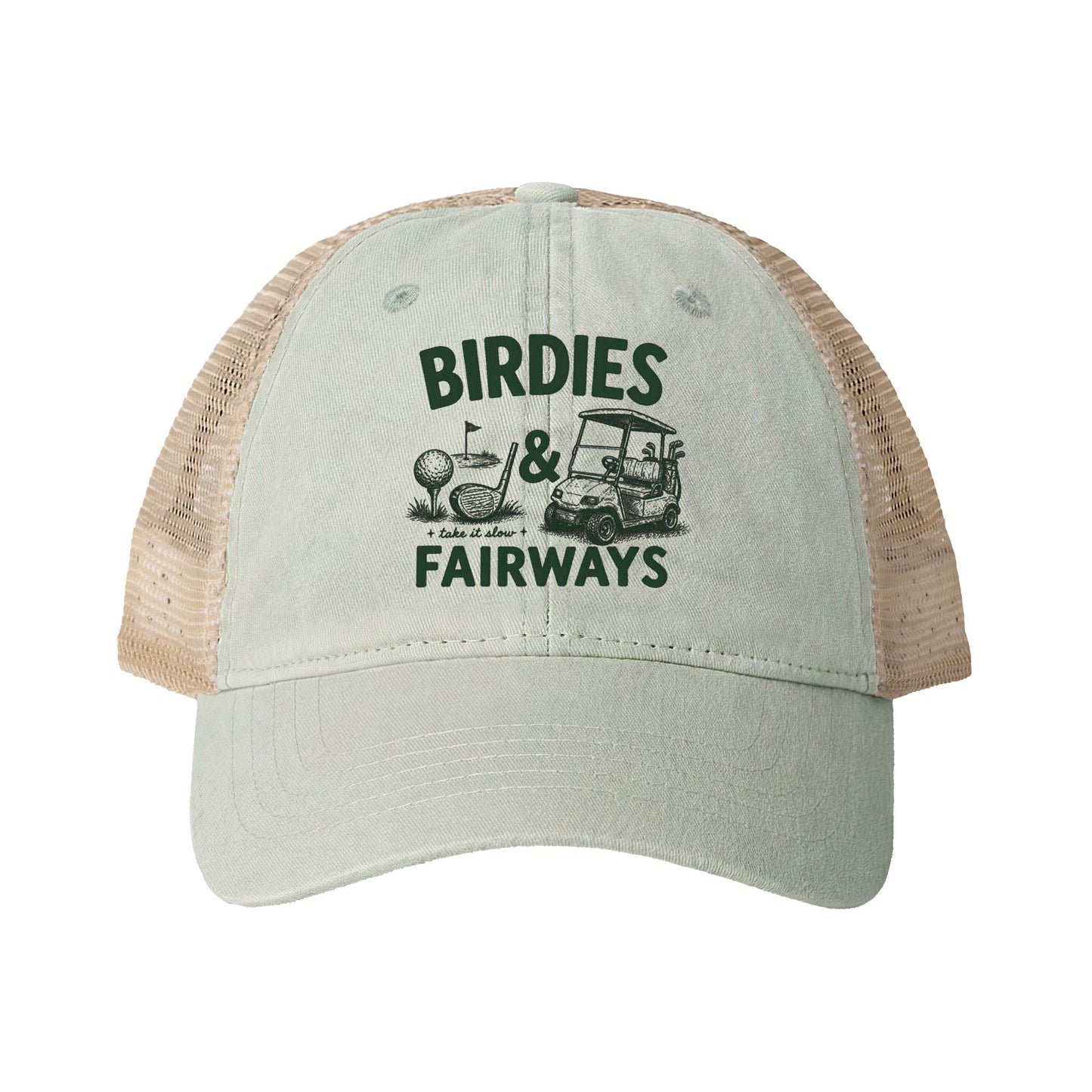 Women's Washed Mesh-Back Golf Cap- Birdies & Fairways