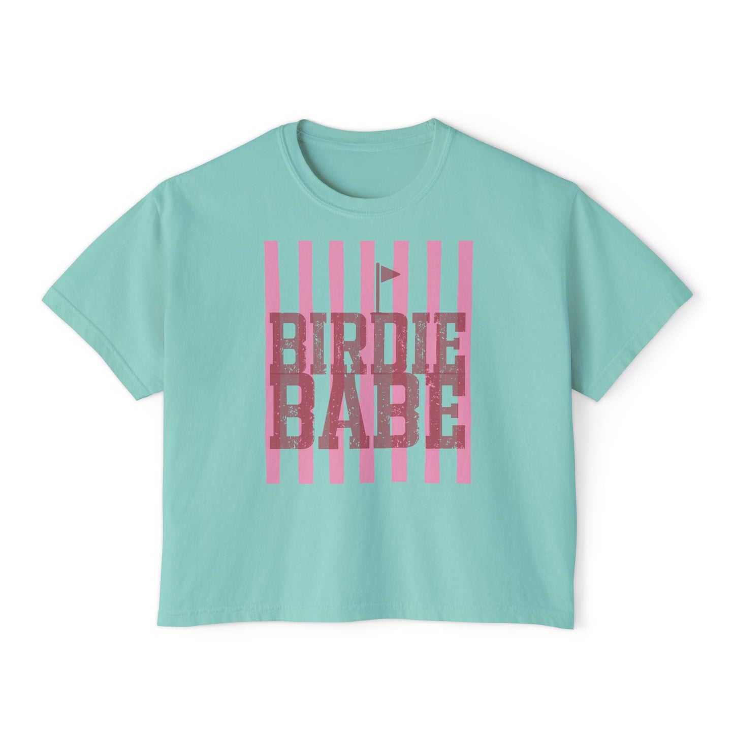 Birdie Babe Women's Boxy Tee — Pink Striped Golf Graphic