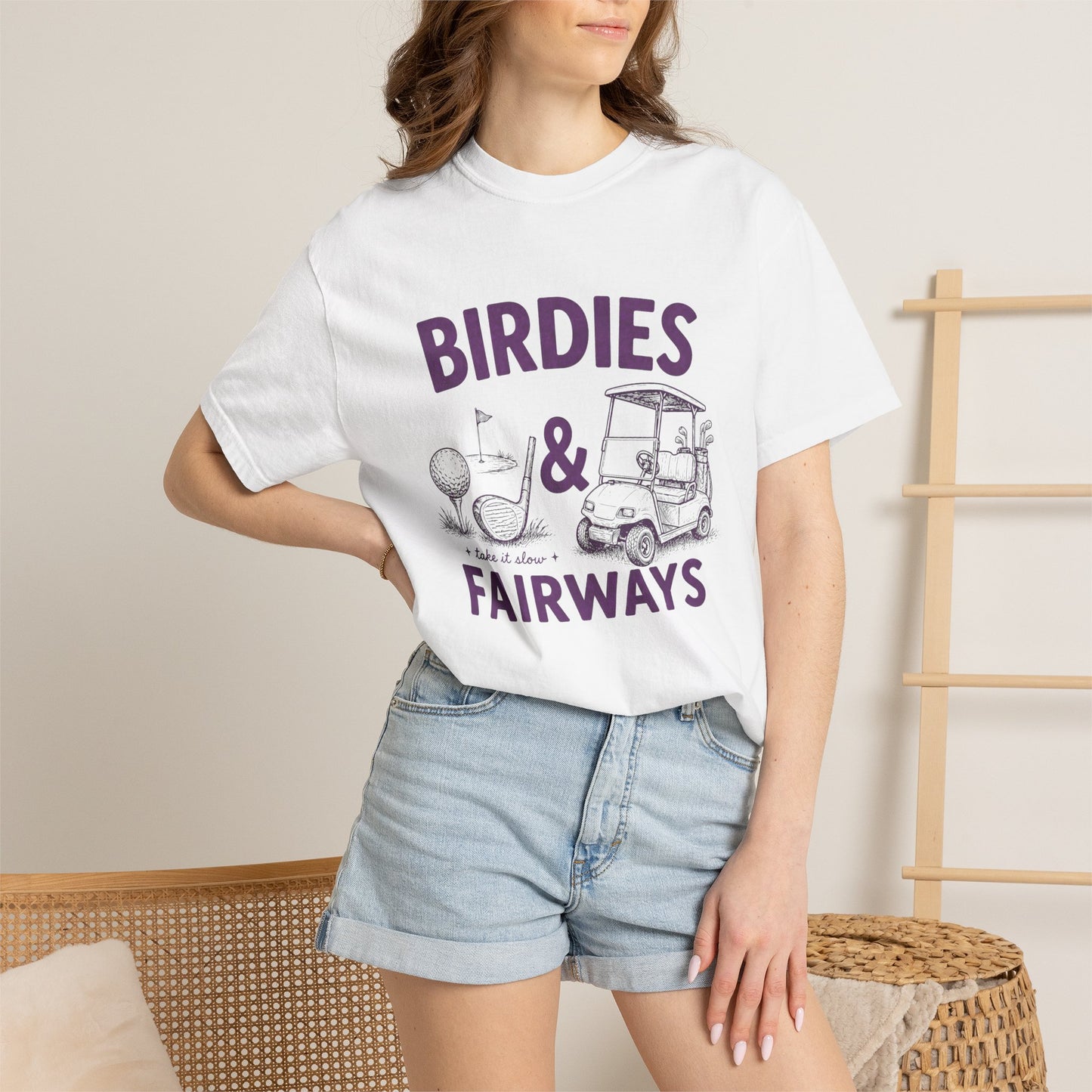 Birdies & Fairways Pink Golf T-Shirt — Funny Golf Cart Tee for Golfers