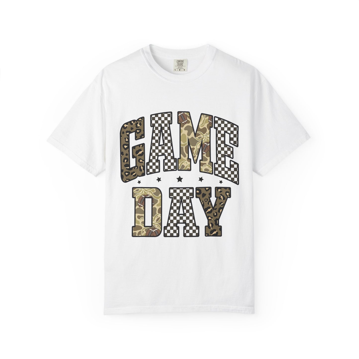Game Day T-Shirt — Camo & Checkerboard Graphic