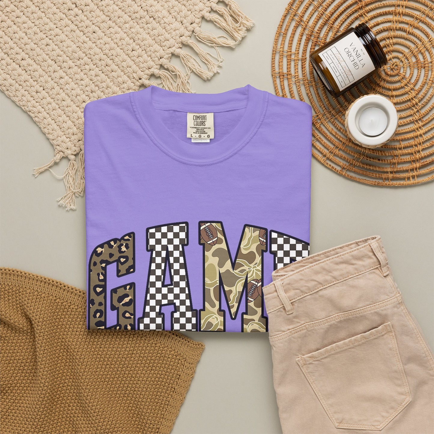 Game Day T-Shirt — Camo & Checkerboard Graphic