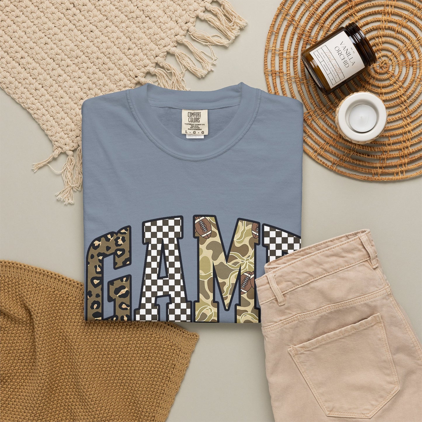 Game Day T-Shirt — Camo & Checkerboard Graphic
