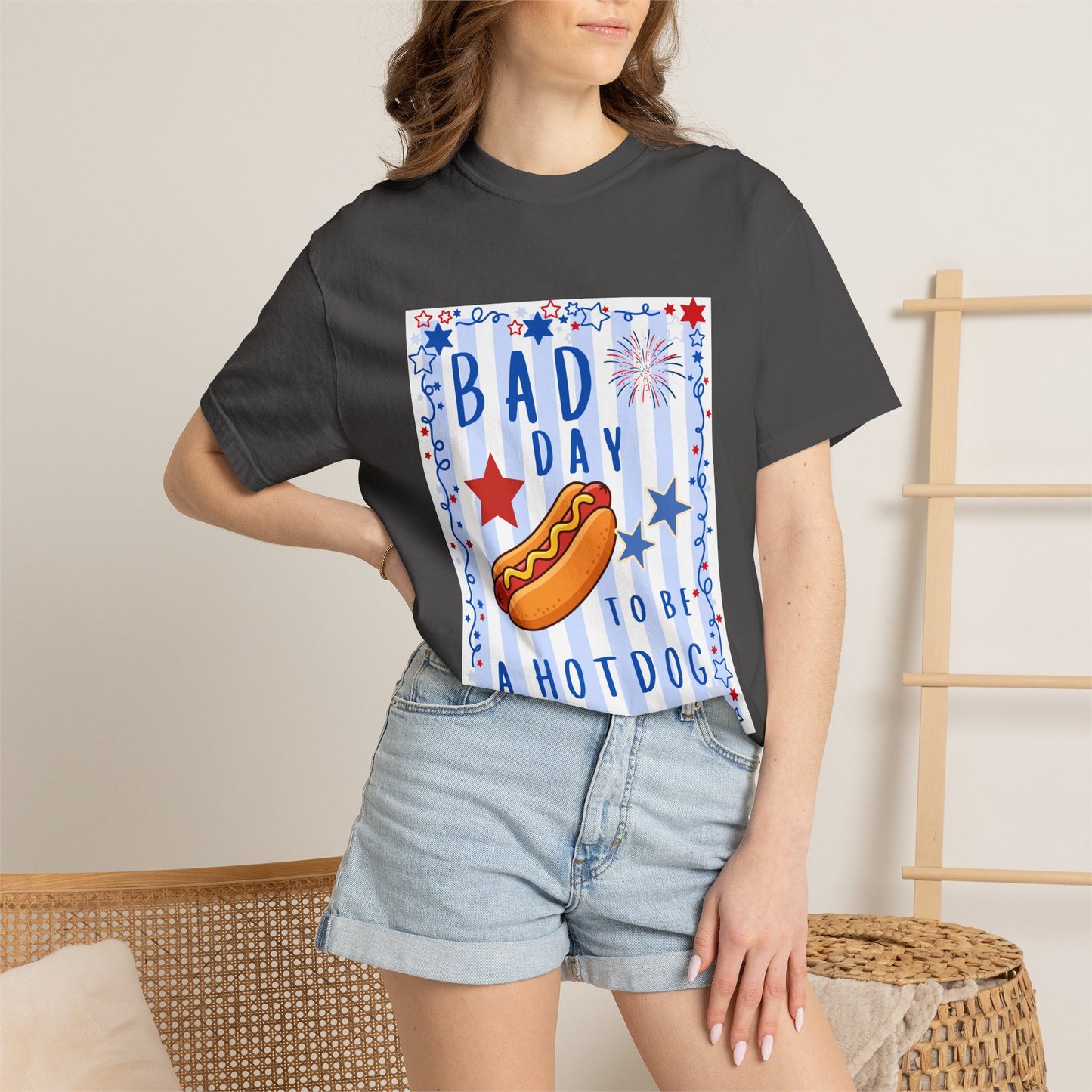 Hot Dog Graphic T-Shirt — “Bad Day to Be a Hotdog” Patriotic BBQ Tee