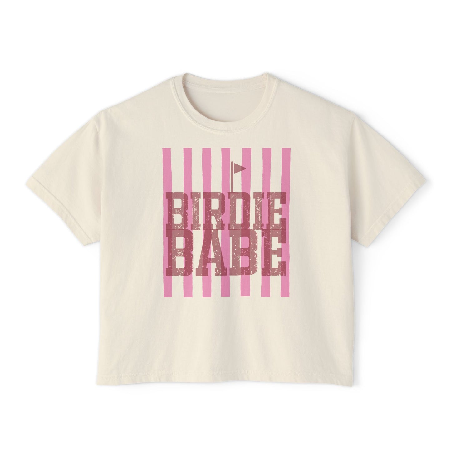 Birdie Babe Women's Boxy Tee — Pink Striped Golf Graphic