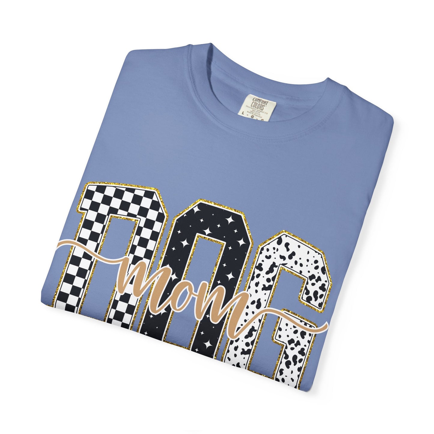 Dog Mom T‑Shirt — Checkerboard & Leopard Lettering Graphic Tee
