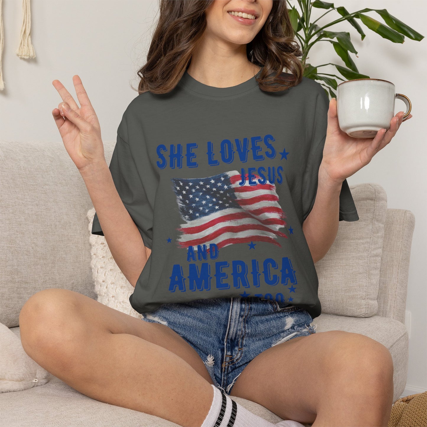 She Loves Jesus and America Too- July 4th Tee