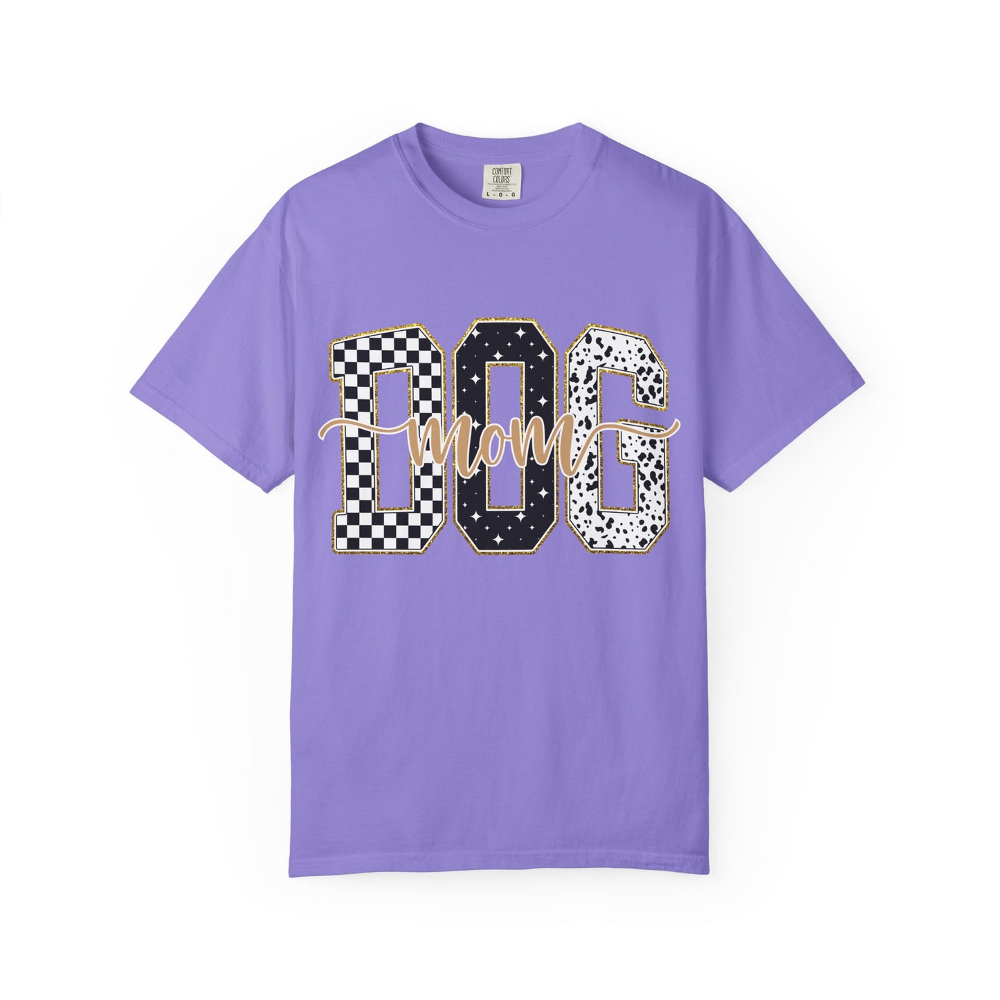 Dog Mom T‑Shirt — Checkerboard & Leopard Lettering Graphic Tee
