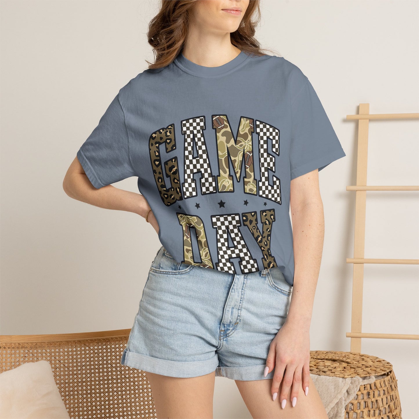 Game Day T-Shirt — Camo & Checkerboard Graphic