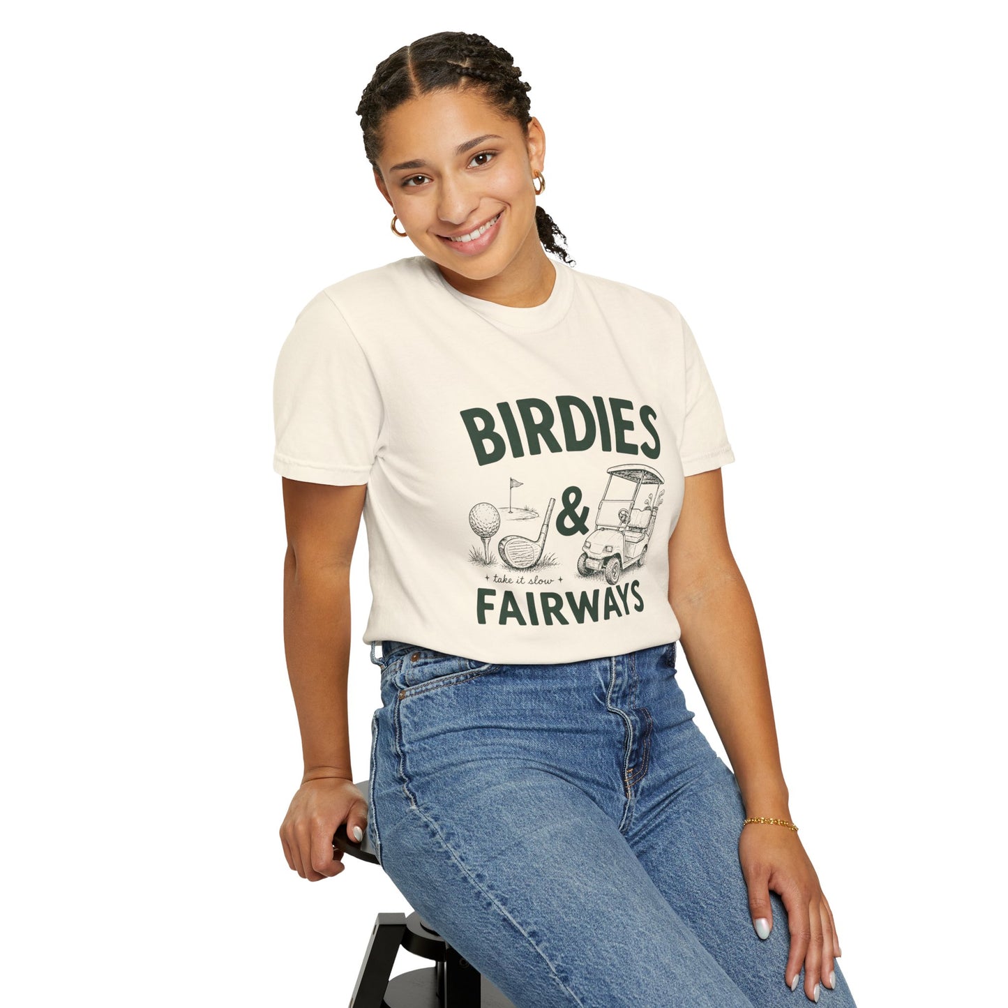Golf T-Shirt — "Birdies & Fairways" Vintage Golf Cart Design