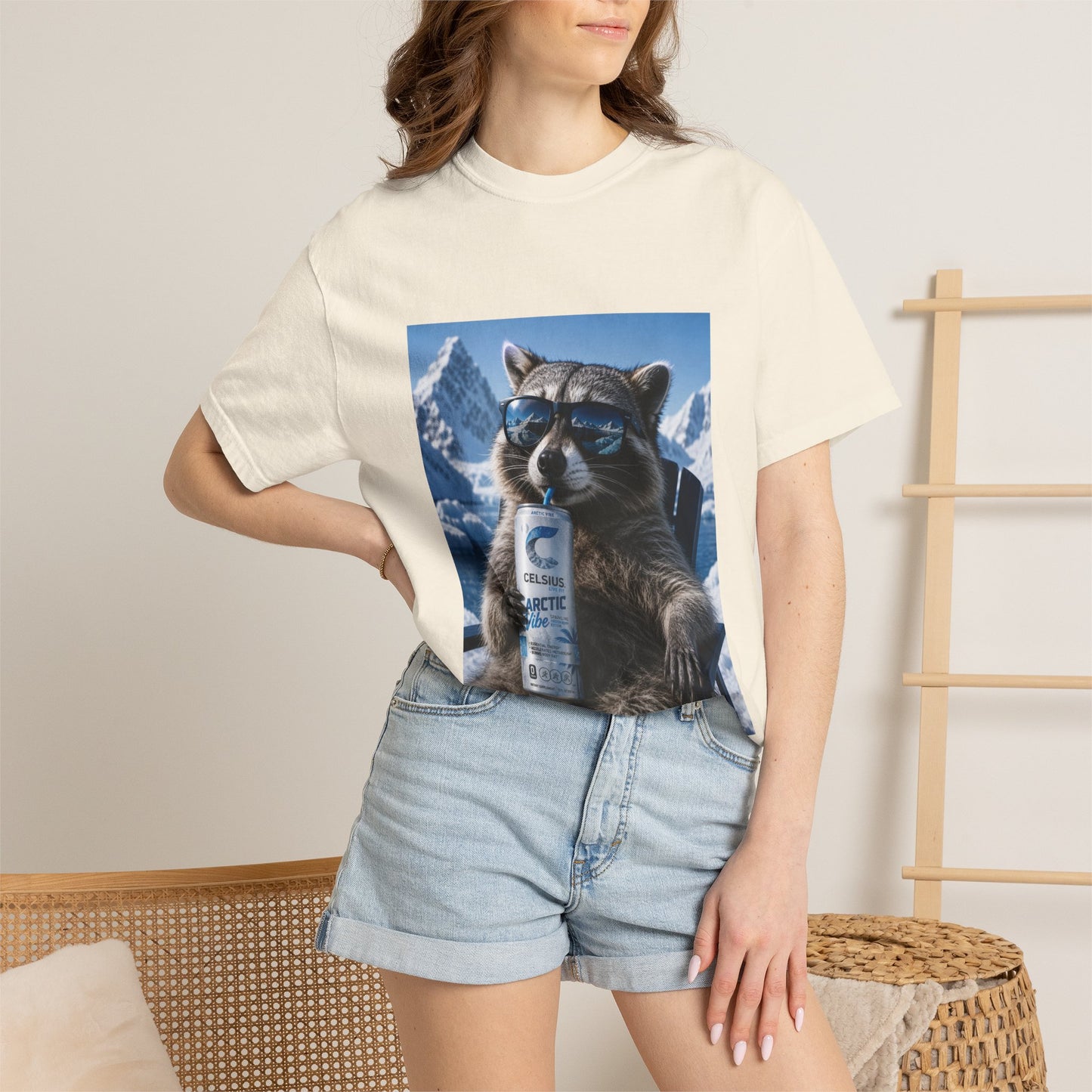 Raccoon Chill Tee — Mountain Lounge Graphic T-Shirt (Holds Celsius Engery Drink)