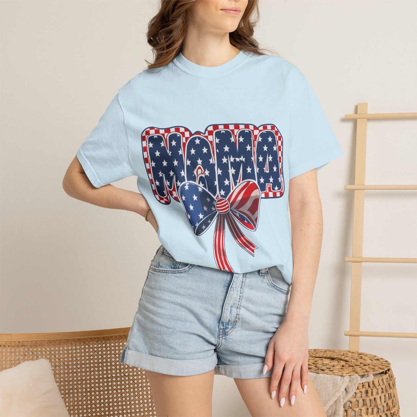 Patriotic MAMA T-Shirt — Stars & Stripes Bow 4th of July Tee