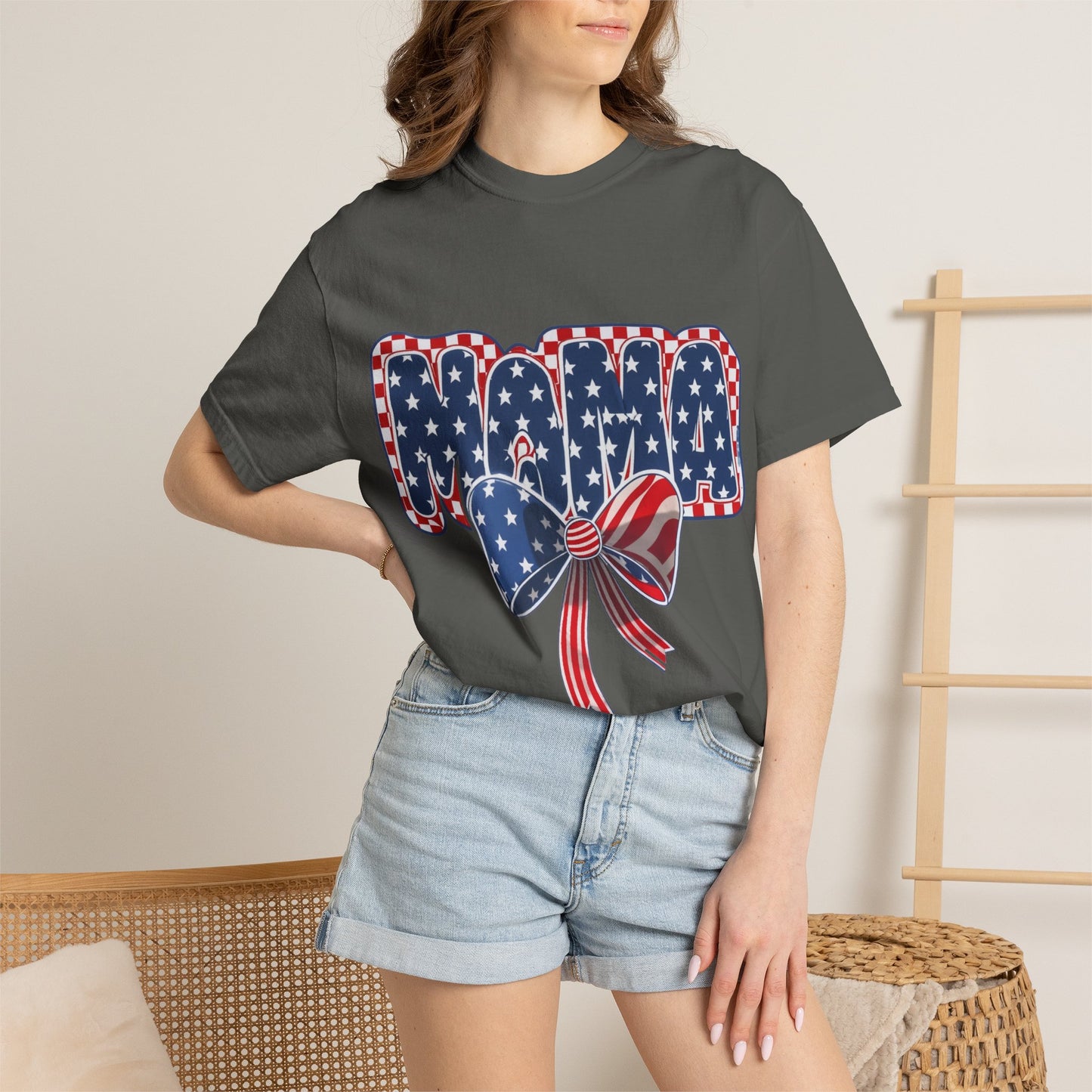 Patriotic MAMA T-Shirt — Stars & Stripes Bow 4th of July Tee