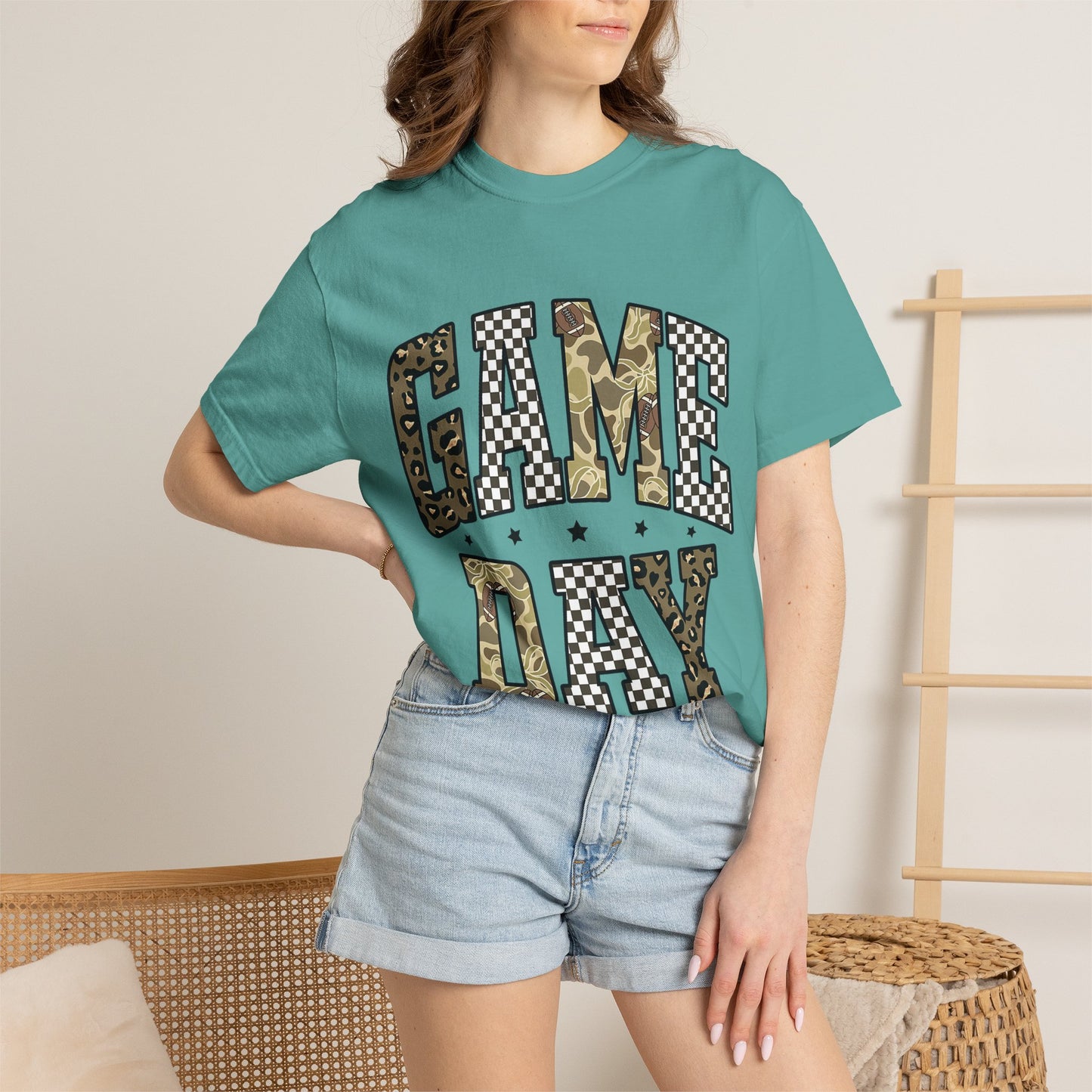 Game Day T-Shirt — Camo & Checkerboard Graphic
