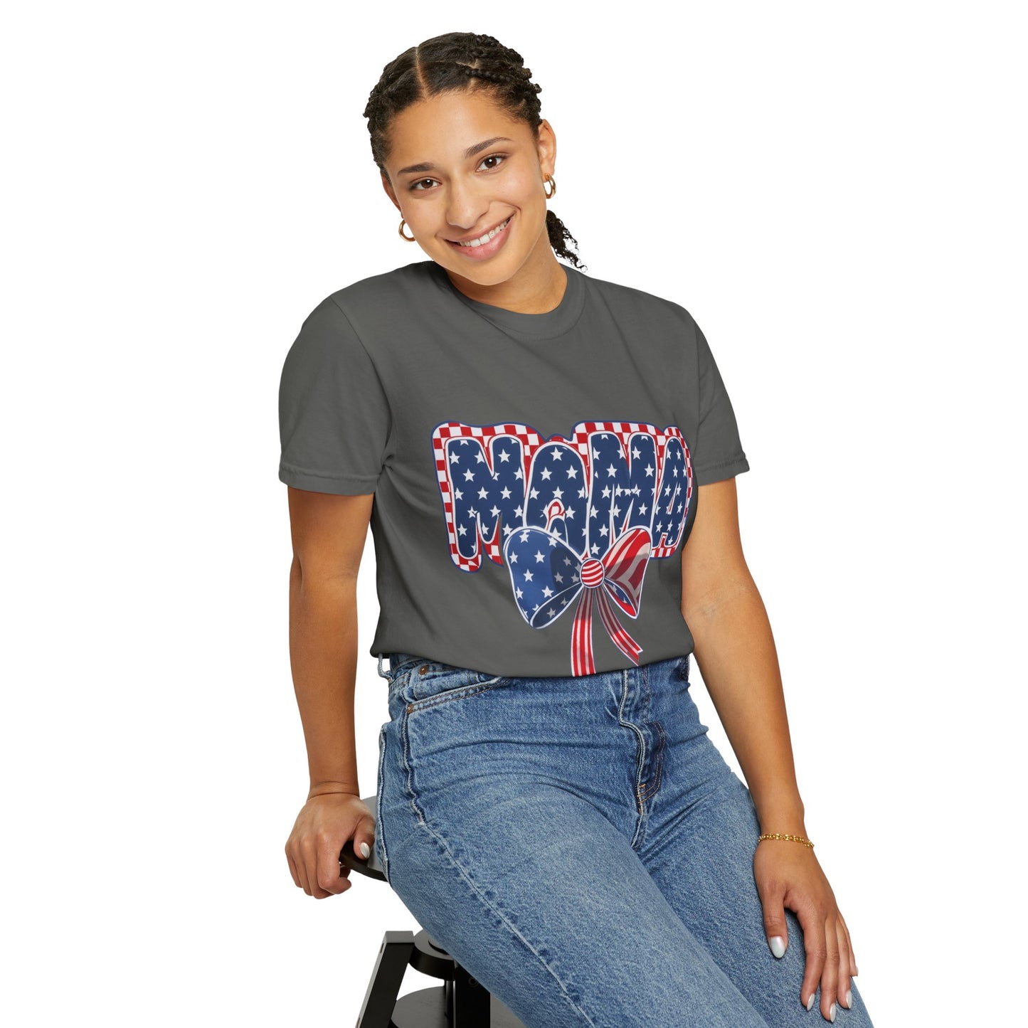 Patriotic MAMA T-Shirt — Stars & Stripes Bow 4th of July Tee