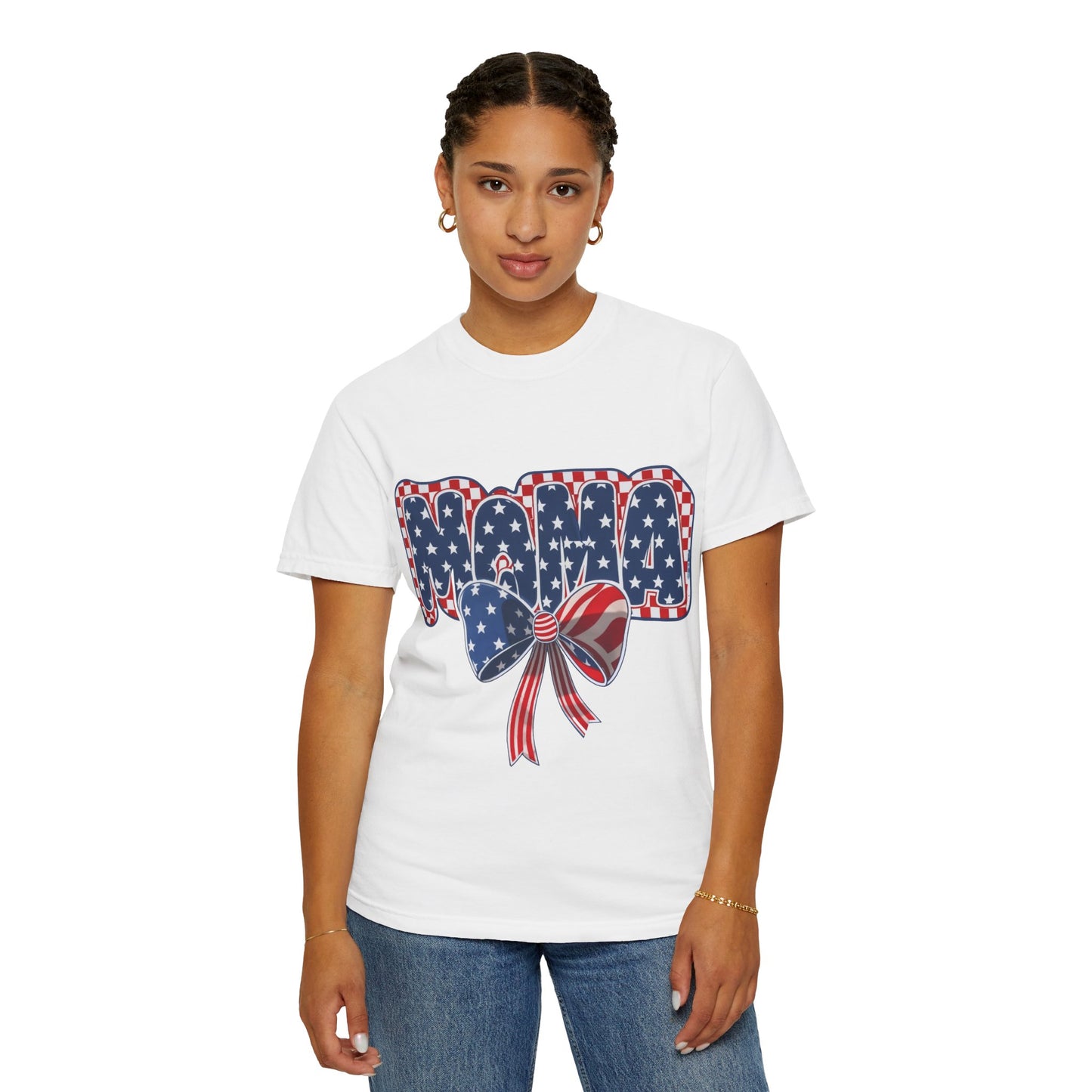 Patriotic MAMA T-Shirt — Stars & Stripes Bow 4th of July Tee