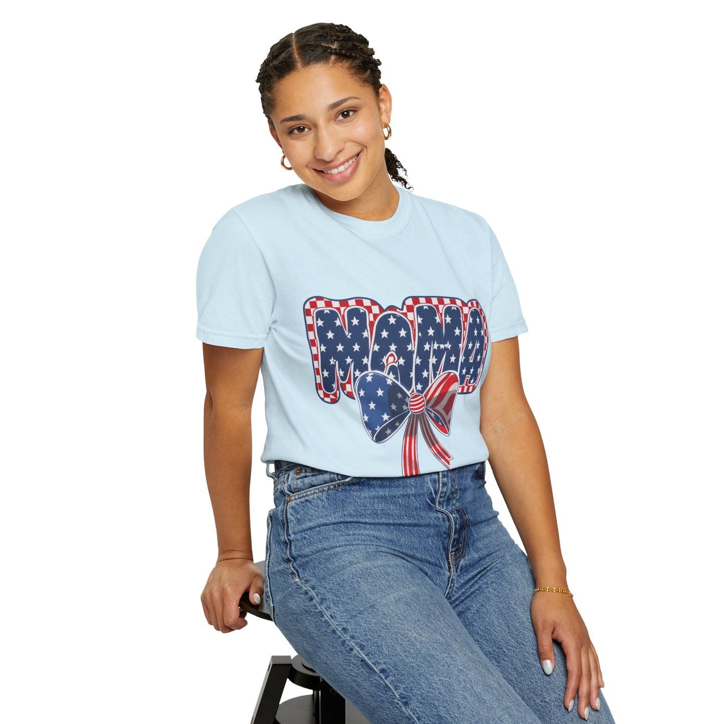 Patriotic MAMA T-Shirt — Stars & Stripes Bow 4th of July Tee