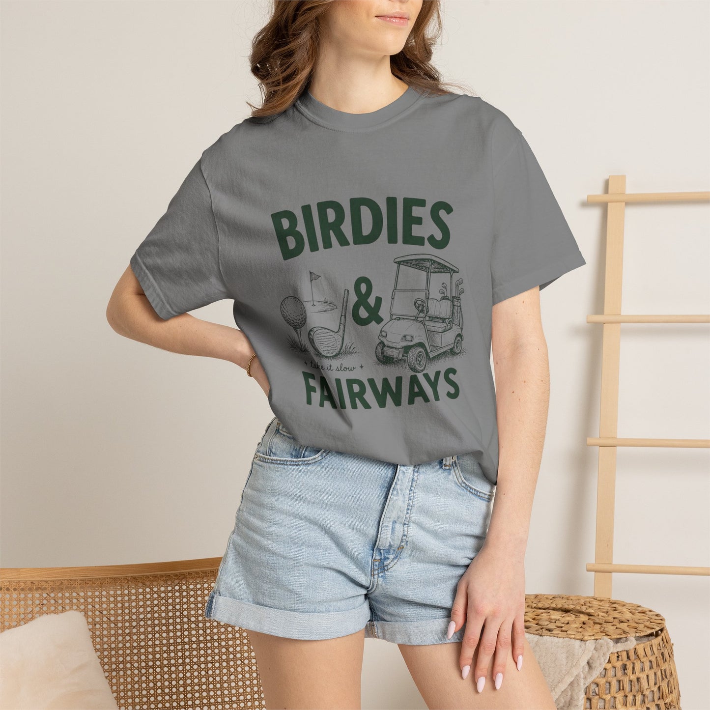 Golf T-Shirt — "Birdies & Fairways" Vintage Golf Cart Design