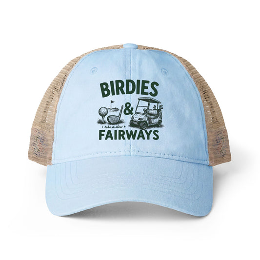 Women's Washed Mesh-Back Golf Cap- Birdies & Fairways