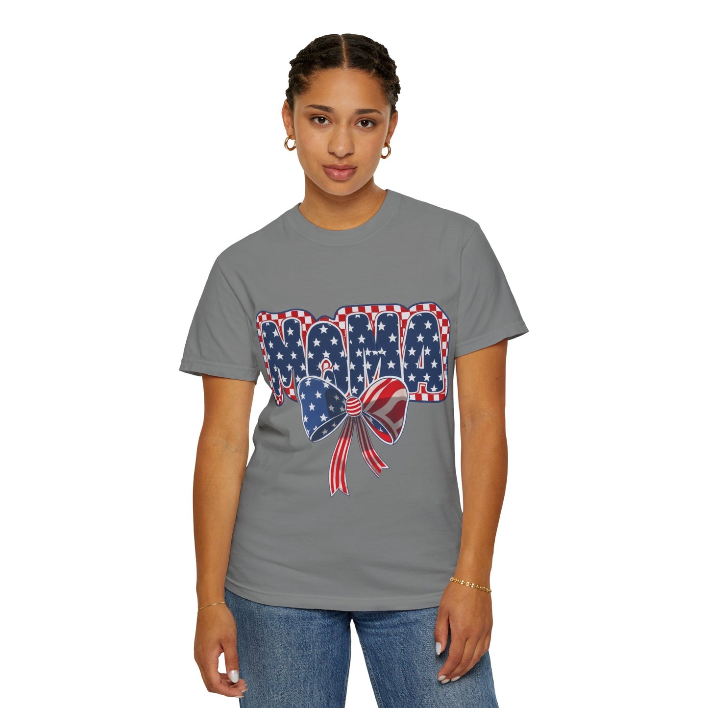 Patriotic MAMA T-Shirt — Stars & Stripes Bow 4th of July Tee