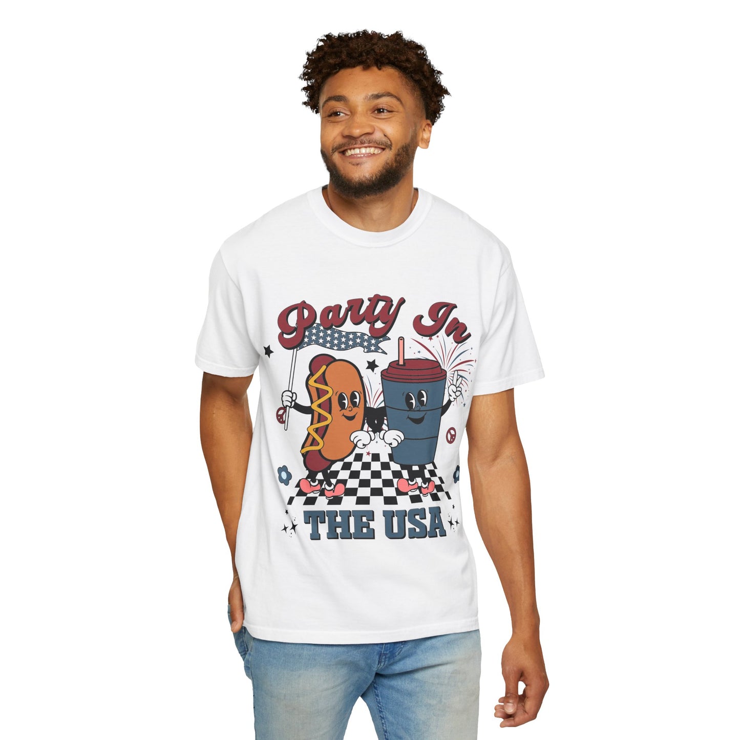 T-Shirt — "Party In The USA" Hot Dog & Soda Retro Graphic Tee