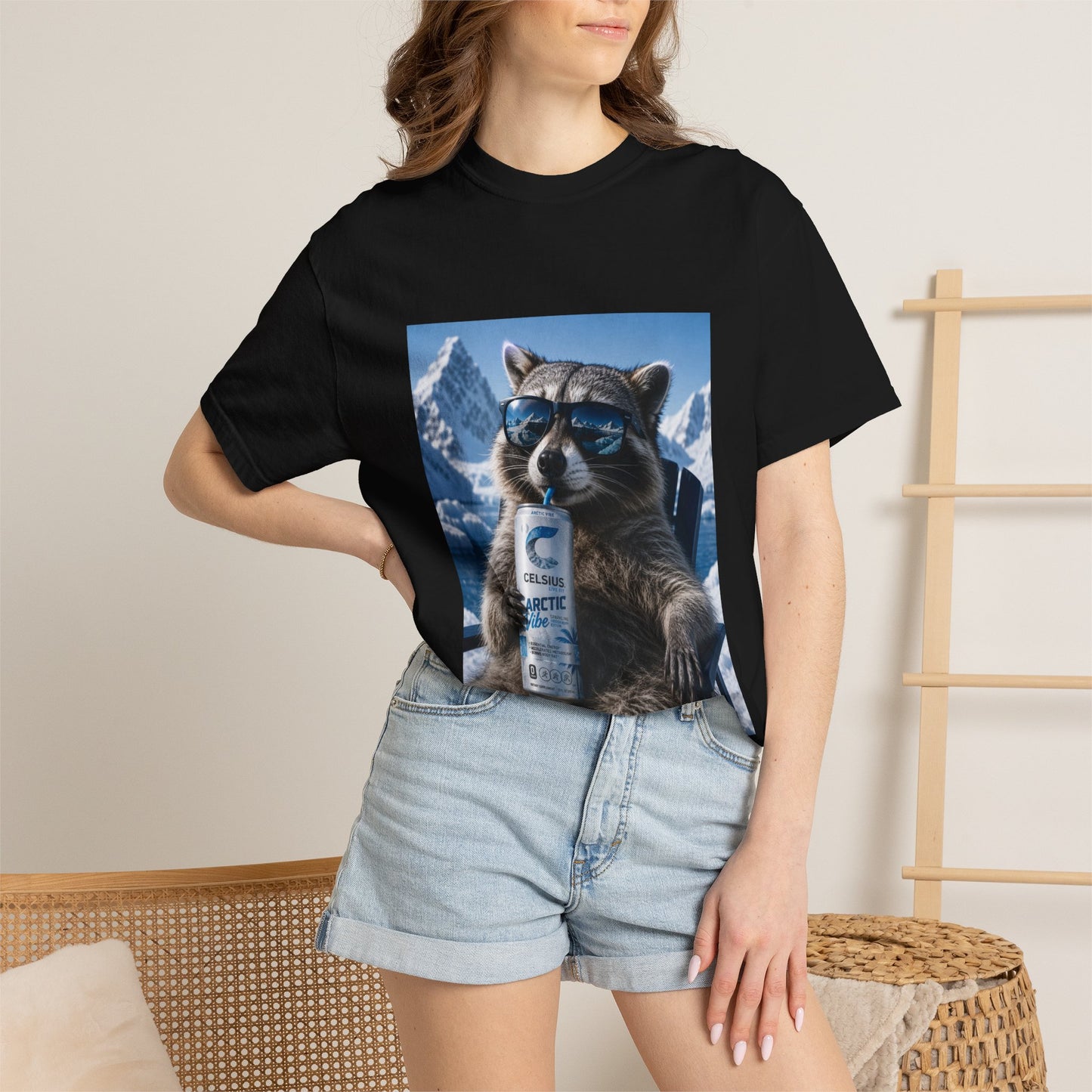 Raccoon Chill Tee — Mountain Lounge Graphic T-Shirt (Holds Celsius Engery Drink)