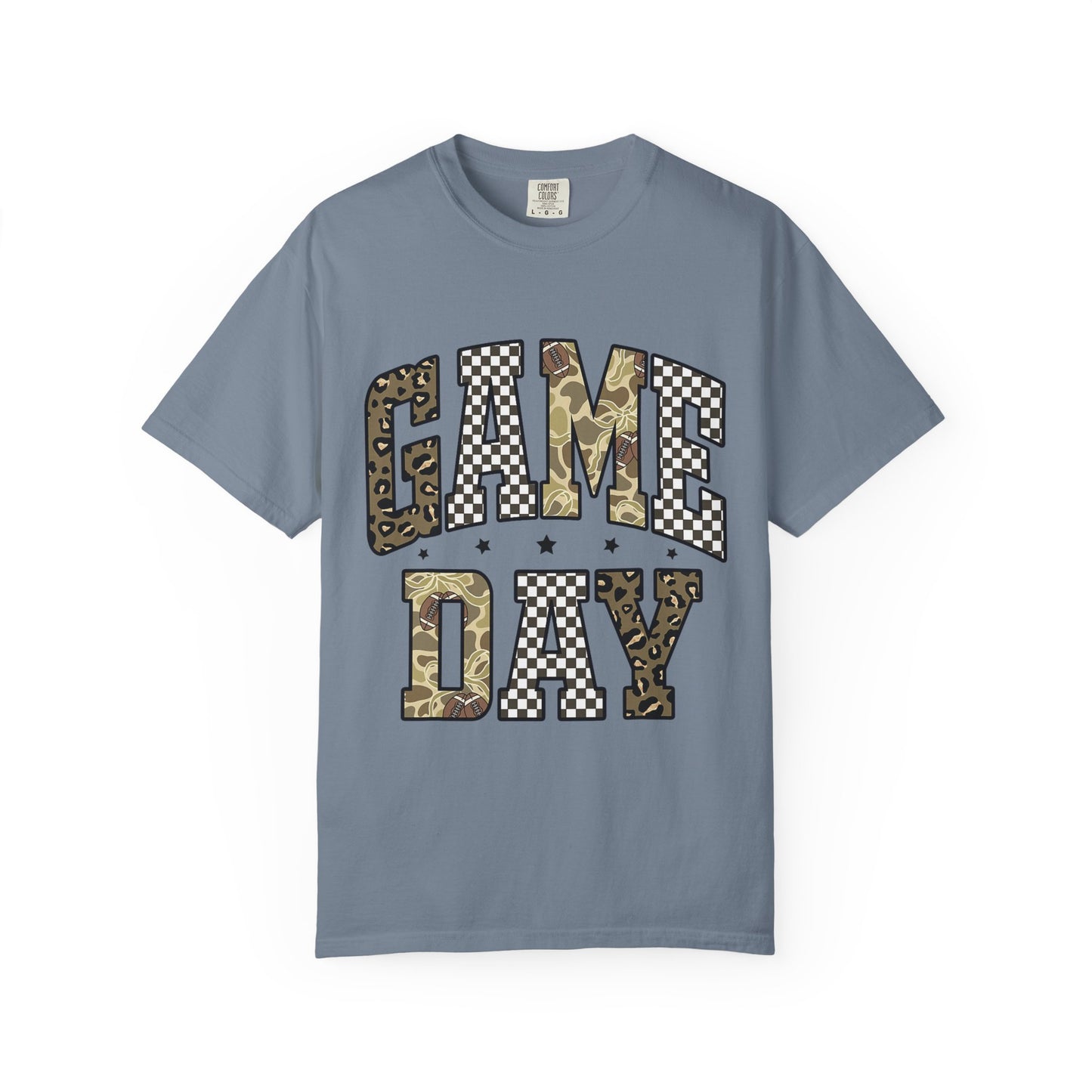 Game Day T-Shirt — Camo & Checkerboard Graphic