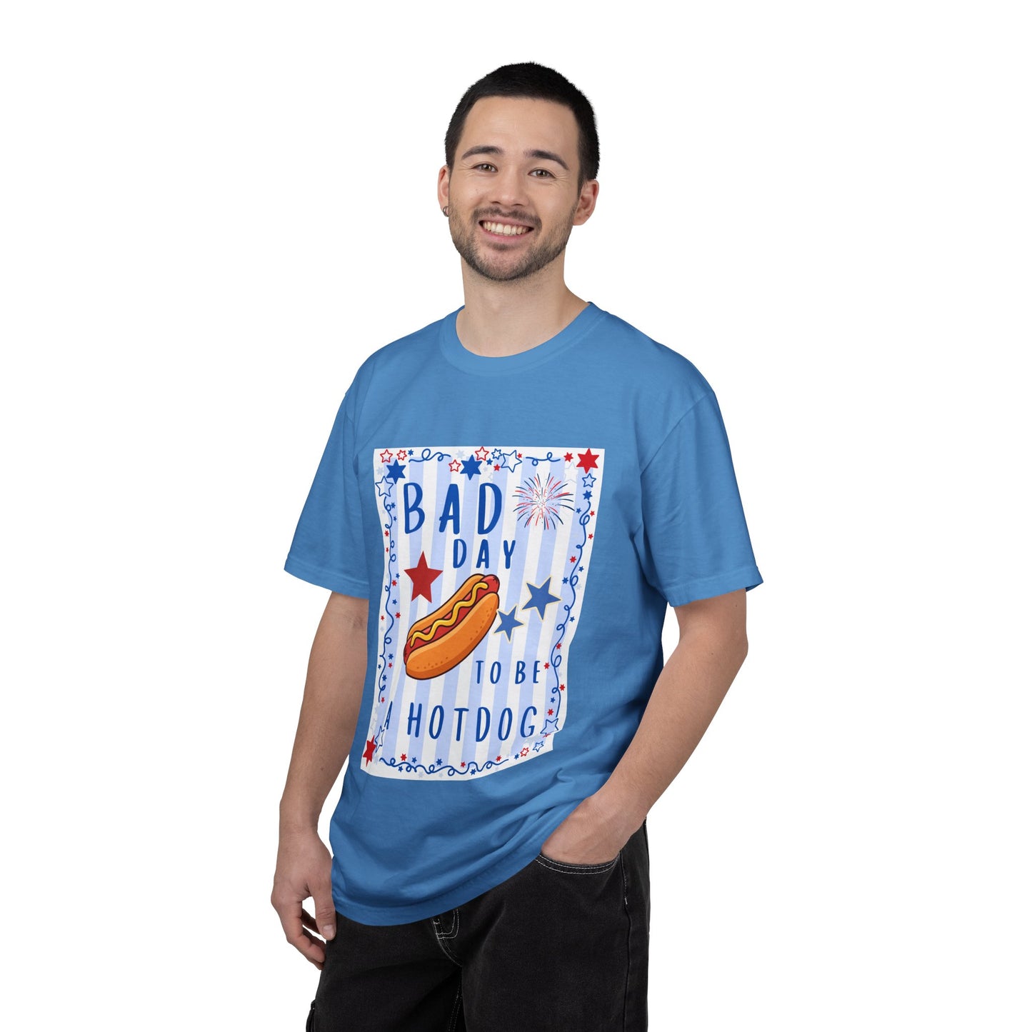Hot Dog Graphic T-Shirt — “Bad Day to Be a Hotdog” Patriotic BBQ Tee
