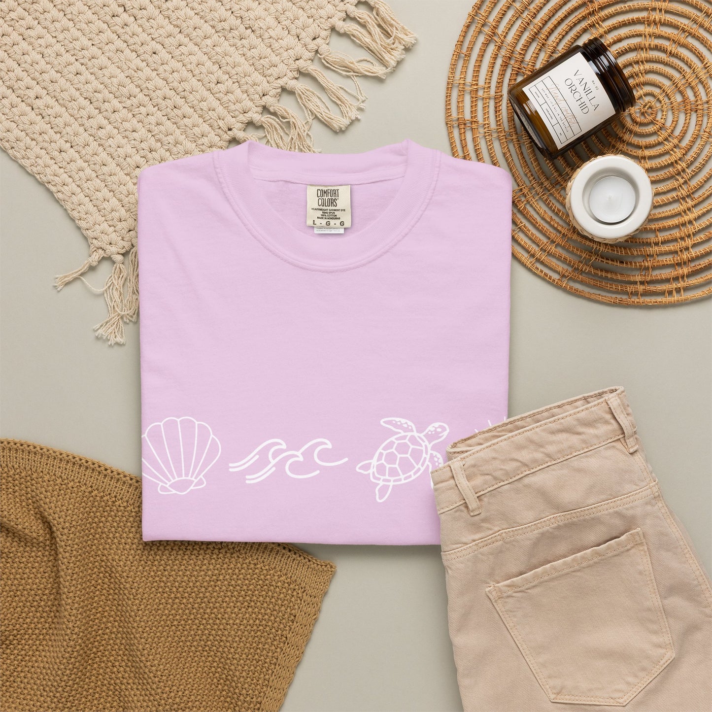Sea Life Icons T-Shirt — Shell, Waves, Turtle & Sun Graphic Tee