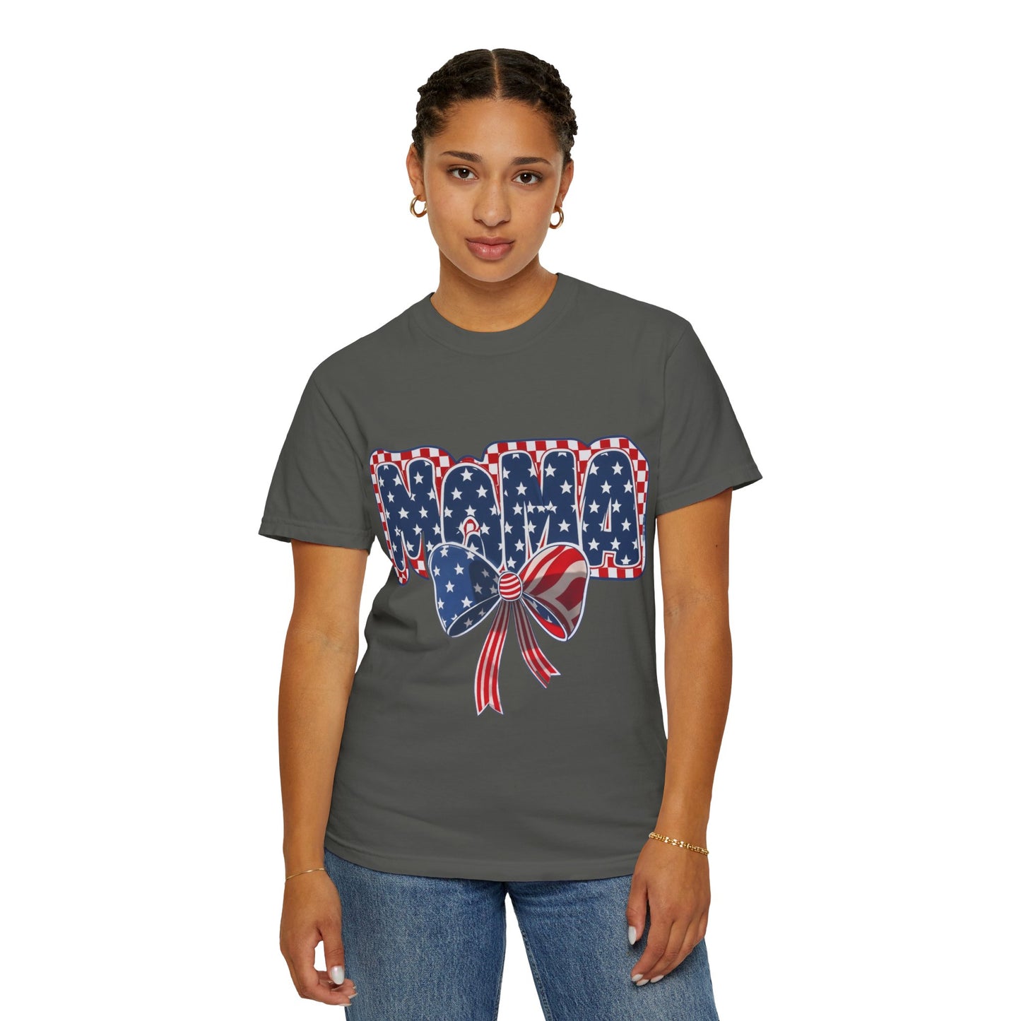 Patriotic MAMA T-Shirt — Stars & Stripes Bow 4th of July Tee
