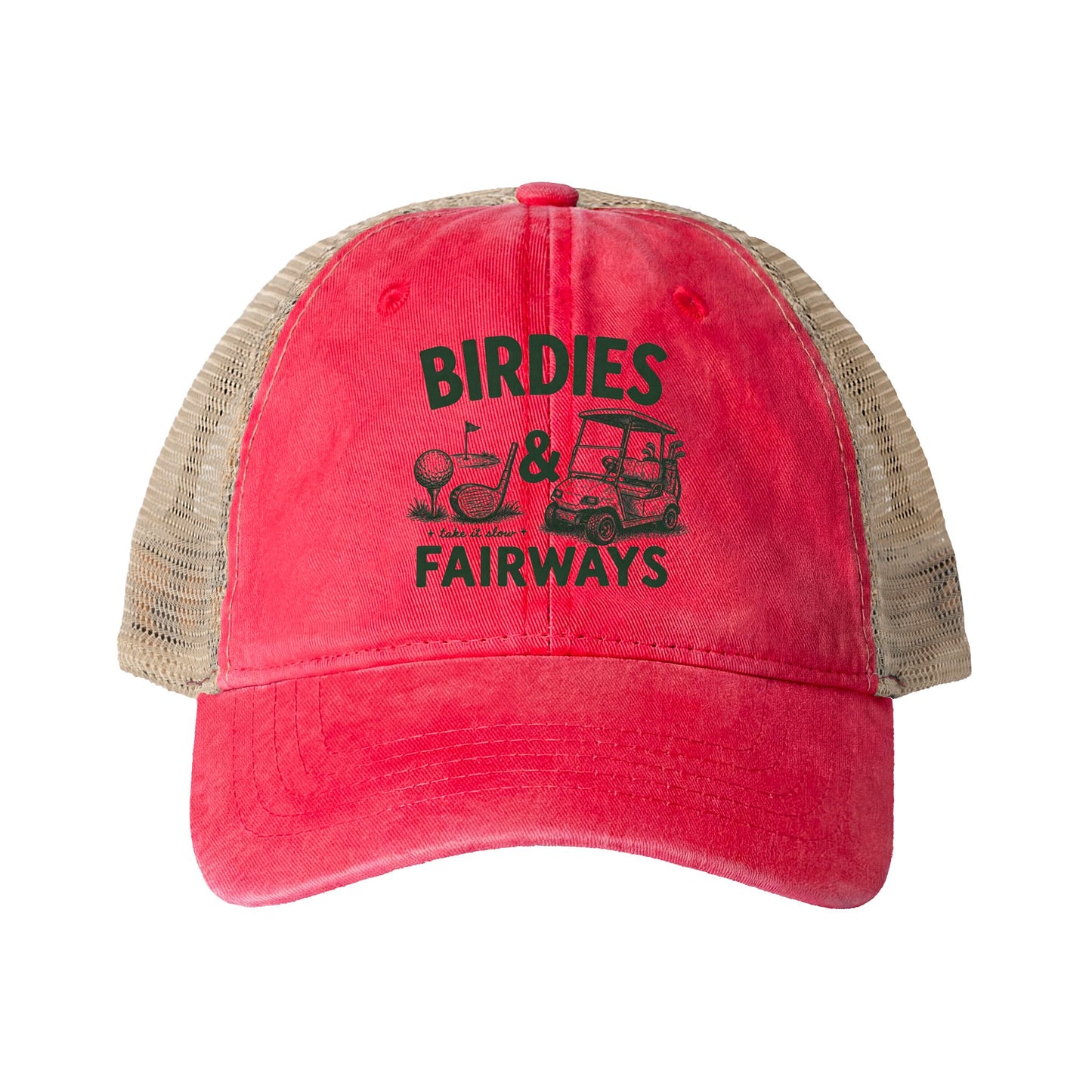 Women's Washed Mesh-Back Golf Cap- Birdies & Fairways