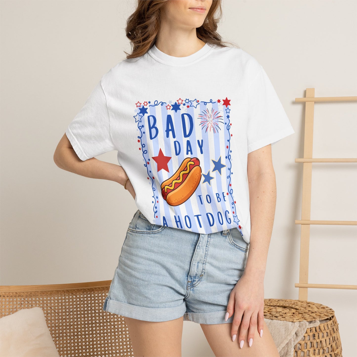 Hot Dog Graphic T-Shirt — “Bad Day to Be a Hotdog” Patriotic BBQ Tee