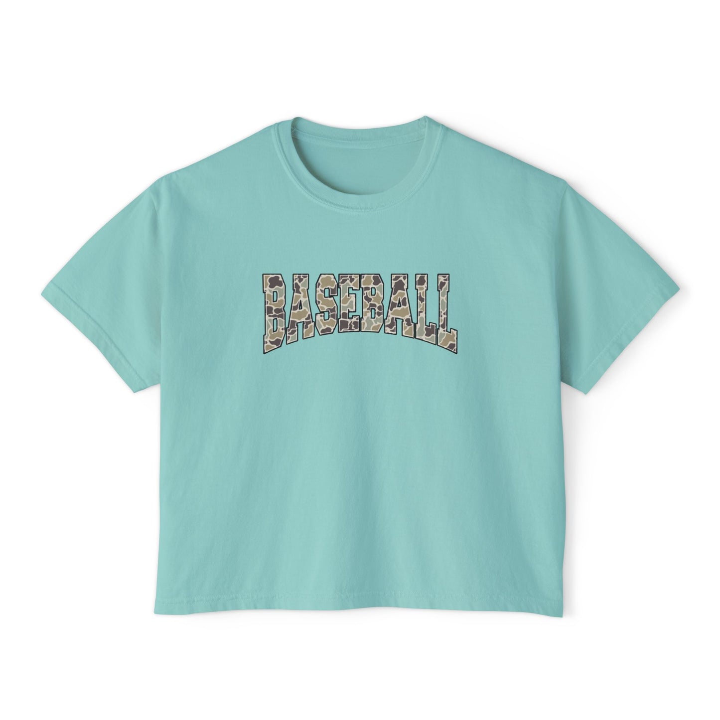 Baseball Camo Boxy Tee — Women's Cropped Casual Shirt