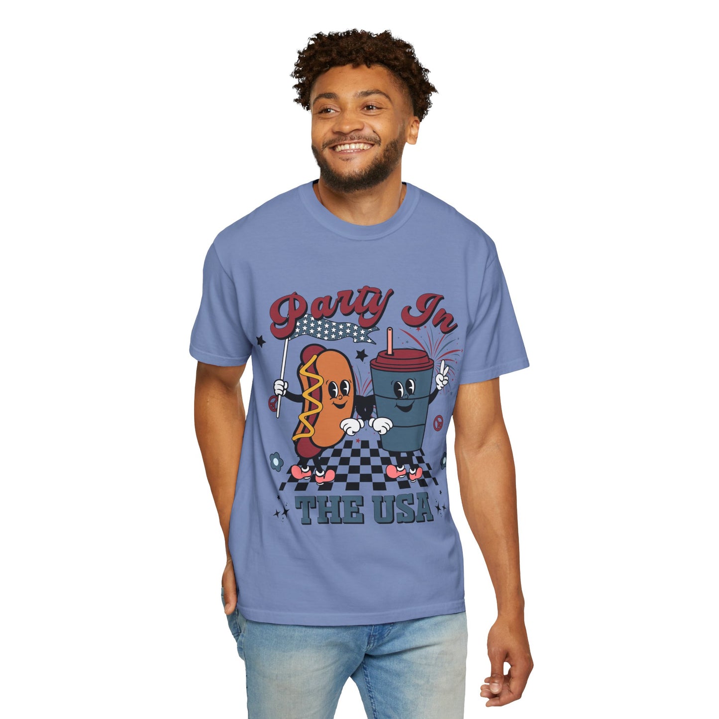 T-Shirt — "Party In The USA" Hot Dog & Soda Retro Graphic Tee