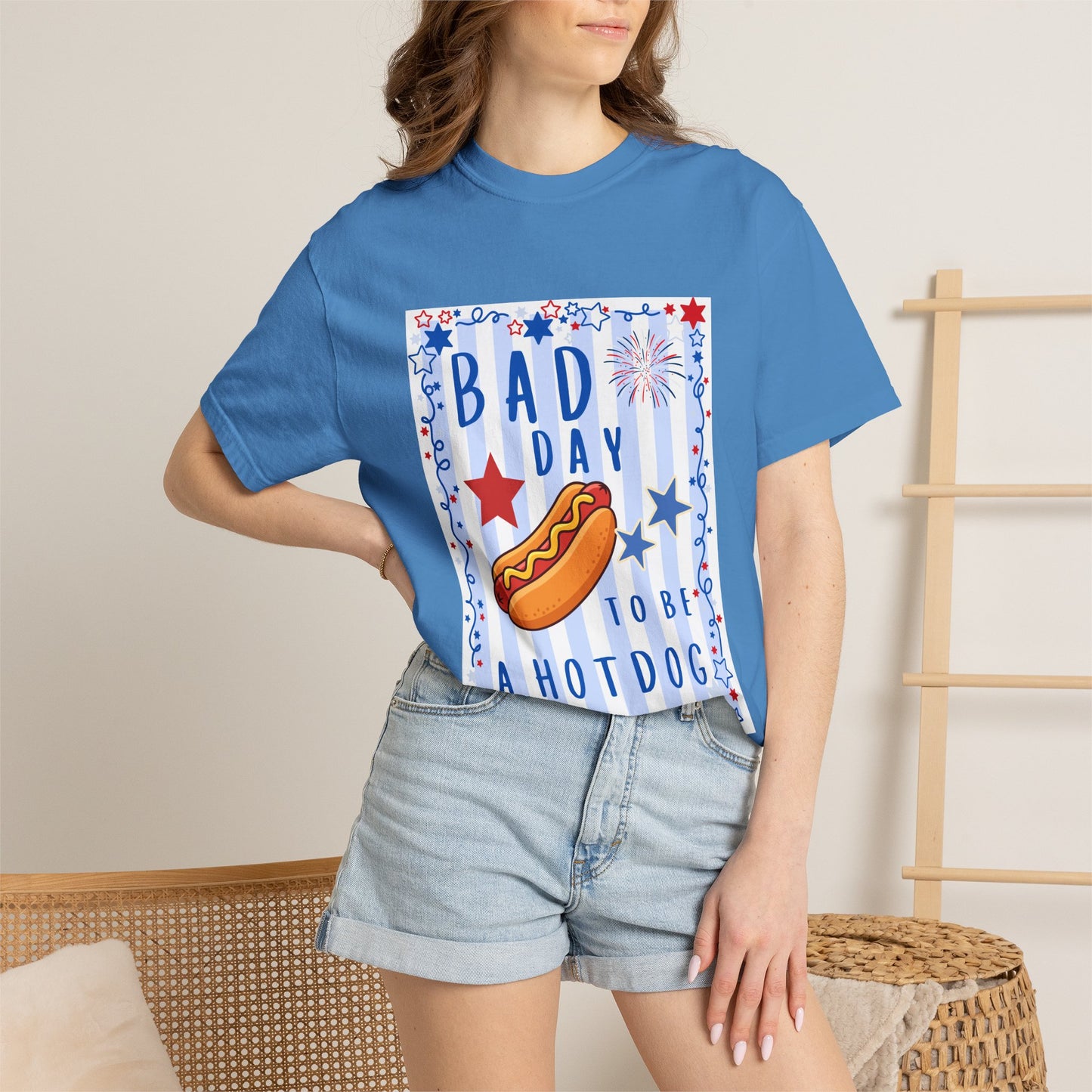 Hot Dog Graphic T-Shirt — “Bad Day to Be a Hotdog” Patriotic BBQ Tee