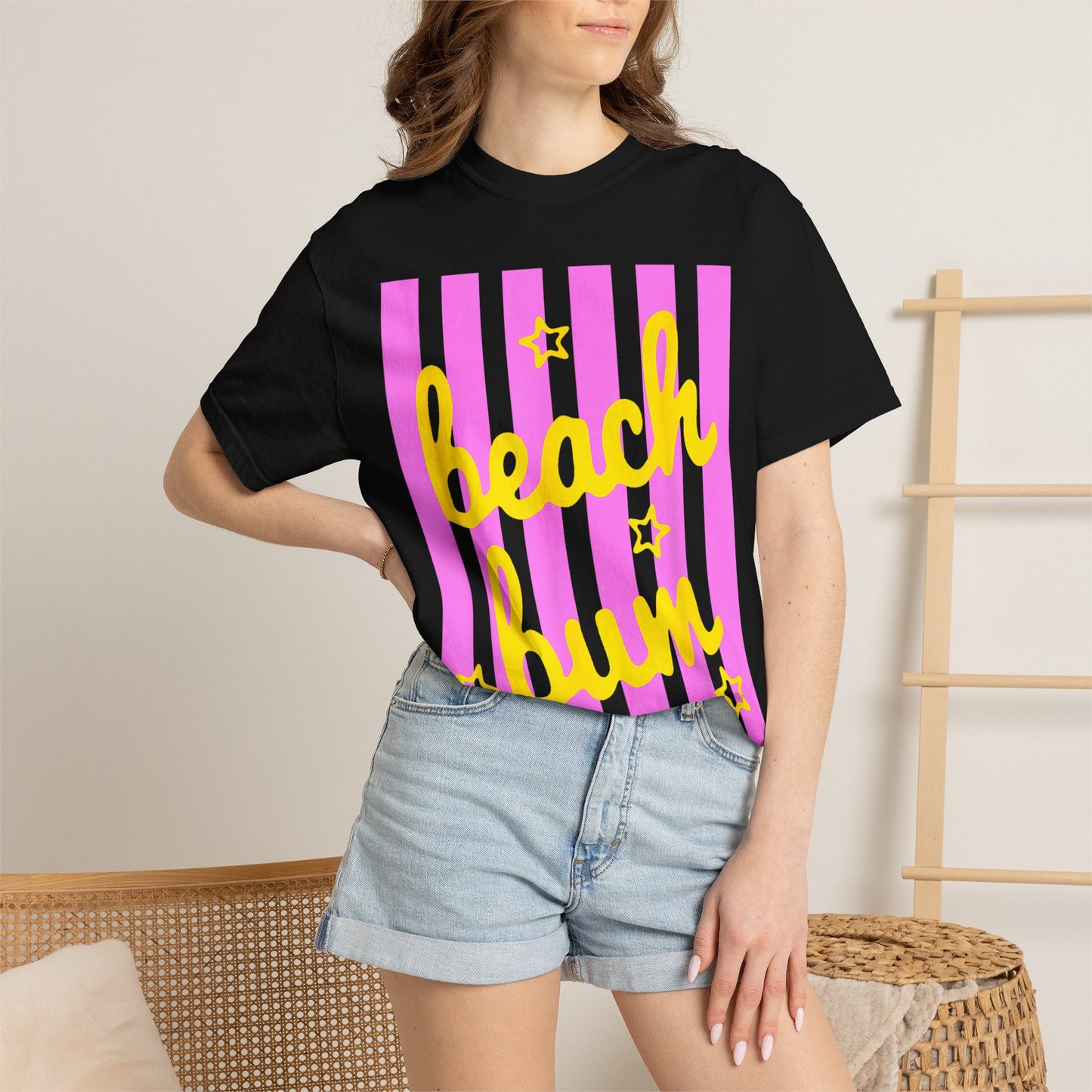 Beach Bum T-Shirt — Retro Pink Stripe Summer Tee