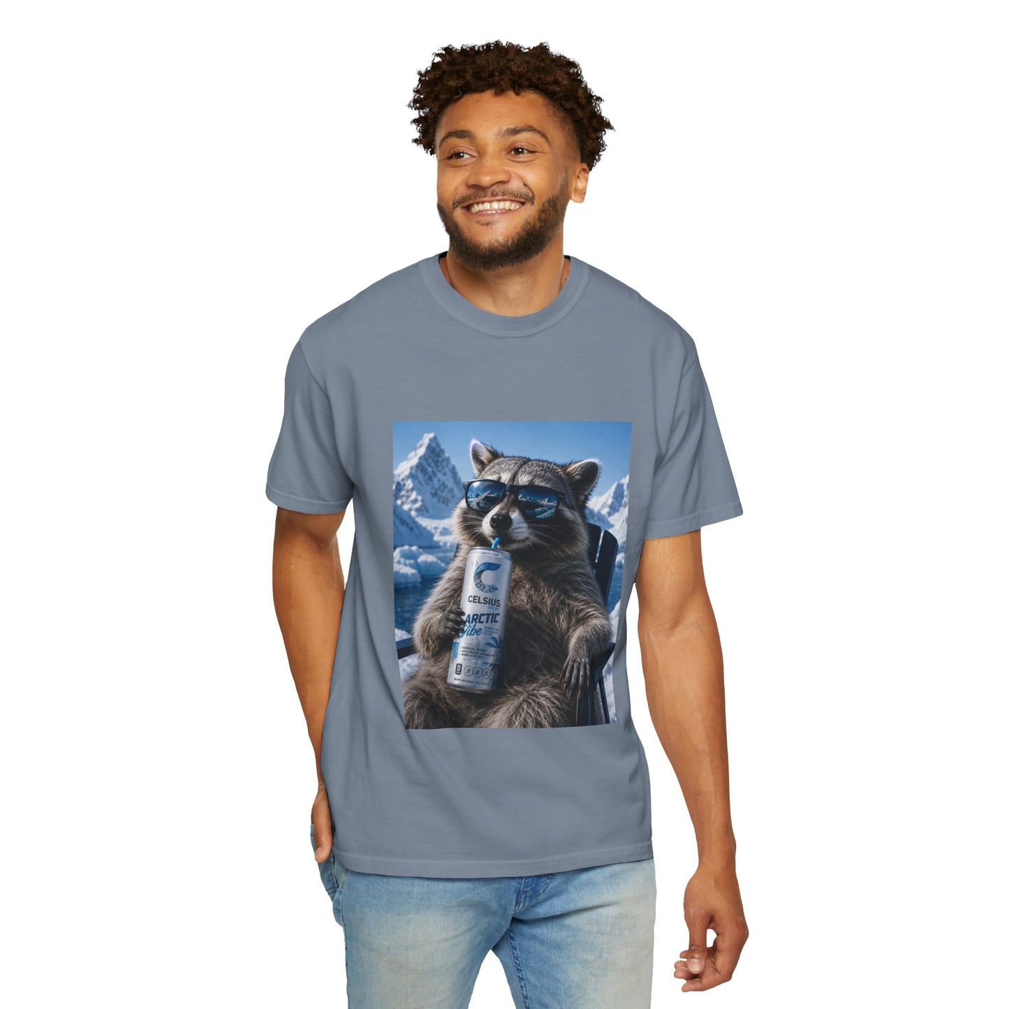 Raccoon Chill Tee — Mountain Lounge Graphic T-Shirt (Holds Celsius Engery Drink)
