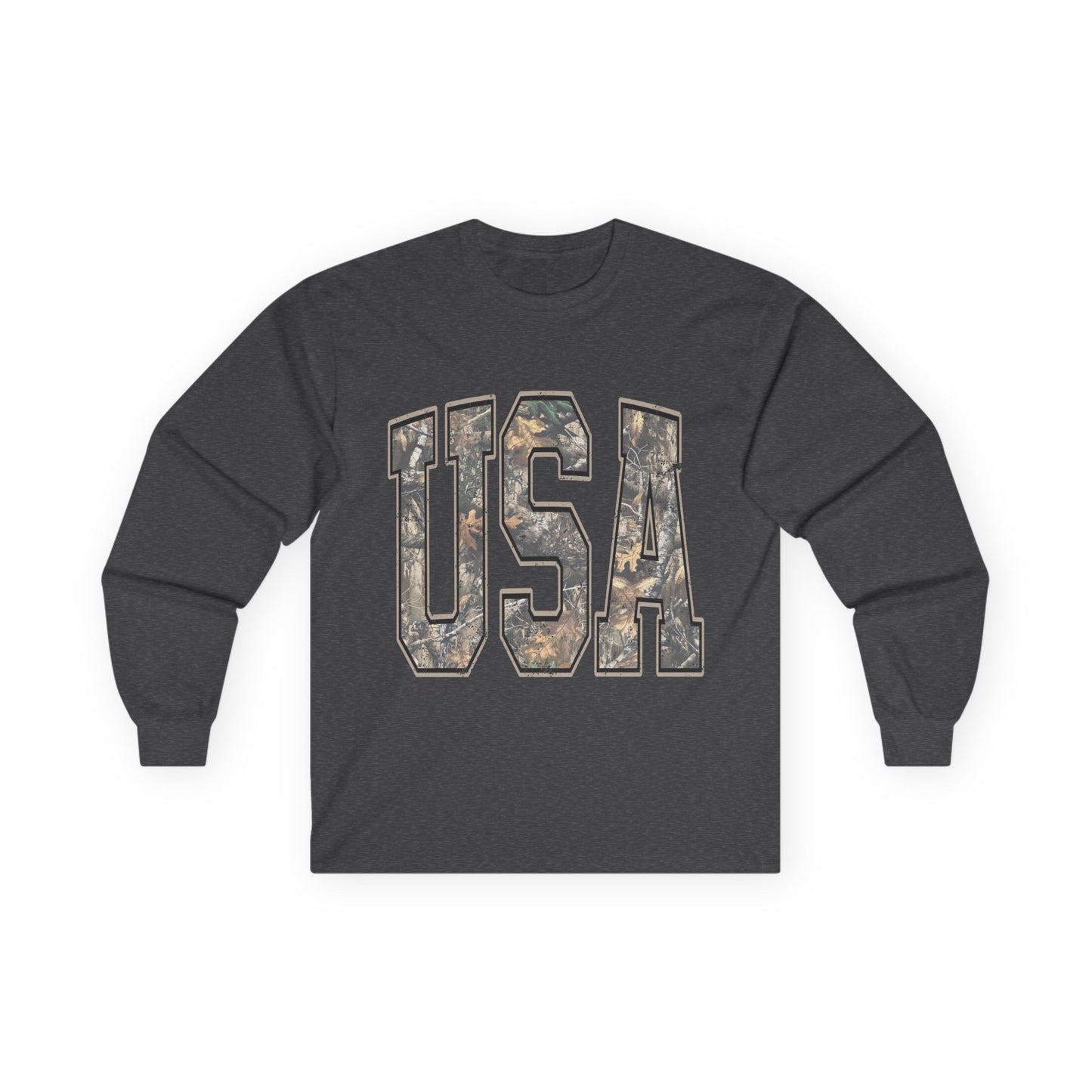 USA Camo Long Sleeve Tee — Patriotic Military Camouflage Graphic Shirt